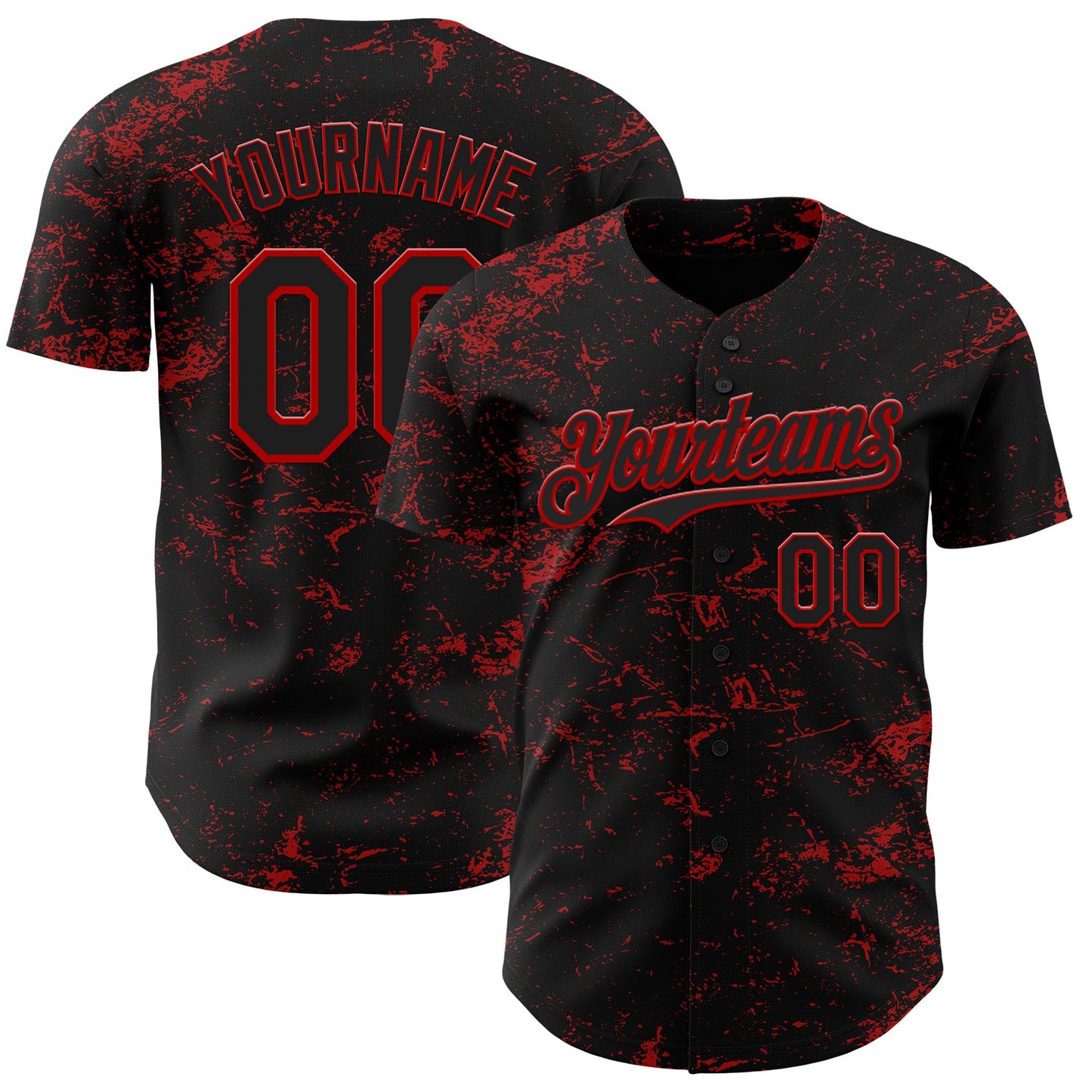 Custom Black Red 3D Pattern Design Abstract Splatter Texture Authentic Baseball Jersey - Main View