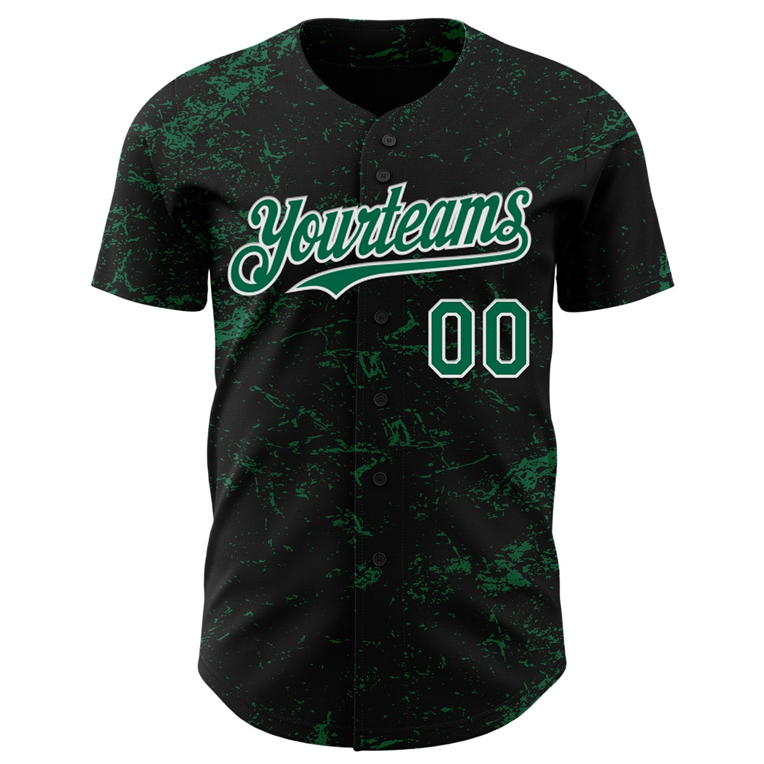 Custom Black Kelly Green-White 3D Pattern Design Abstract Splatter Texture Authentic Baseball Jersey view 2