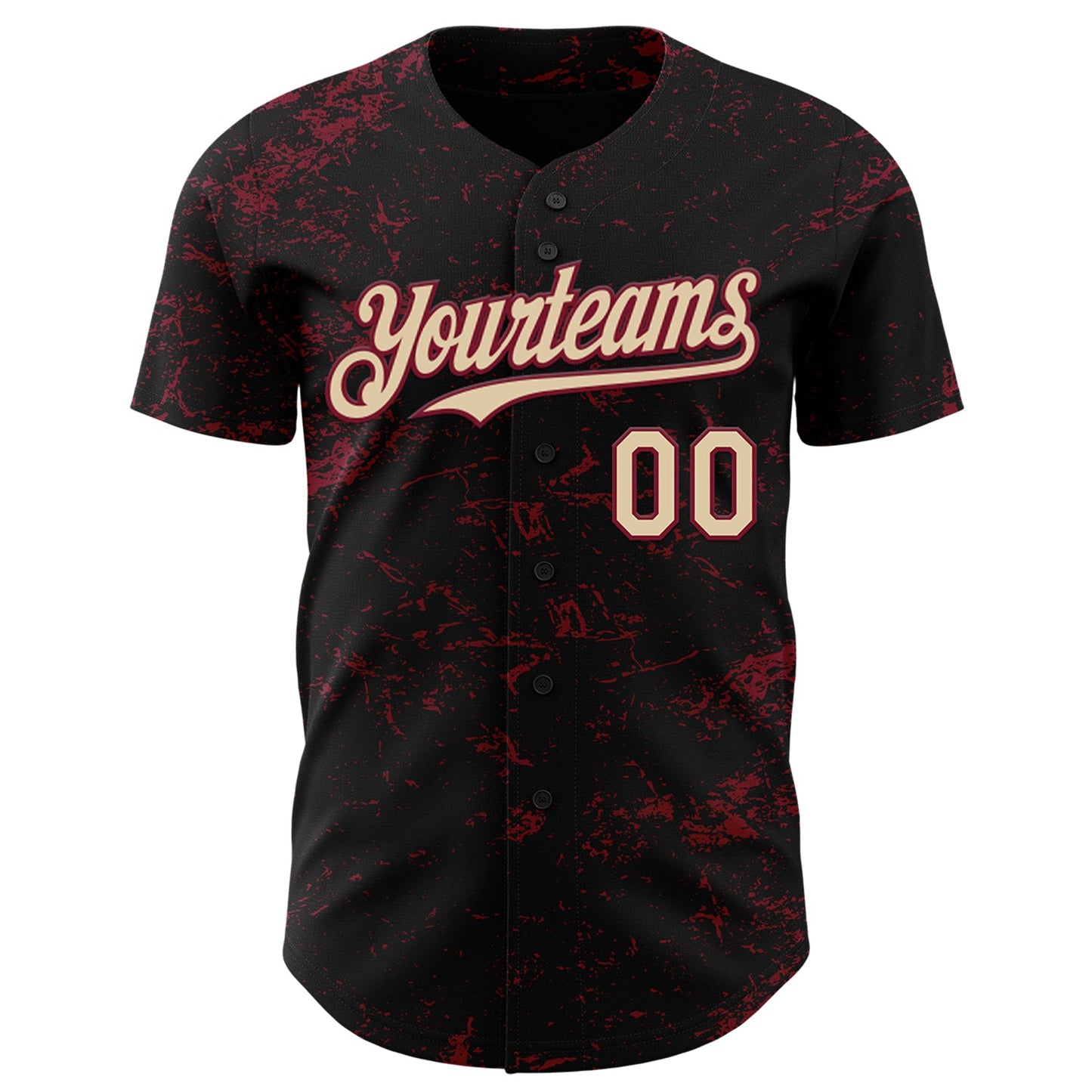 Custom Black City Cream-Crimson 3D Pattern Design Abstract Splatter Texture Authentic Baseball Jersey view 2