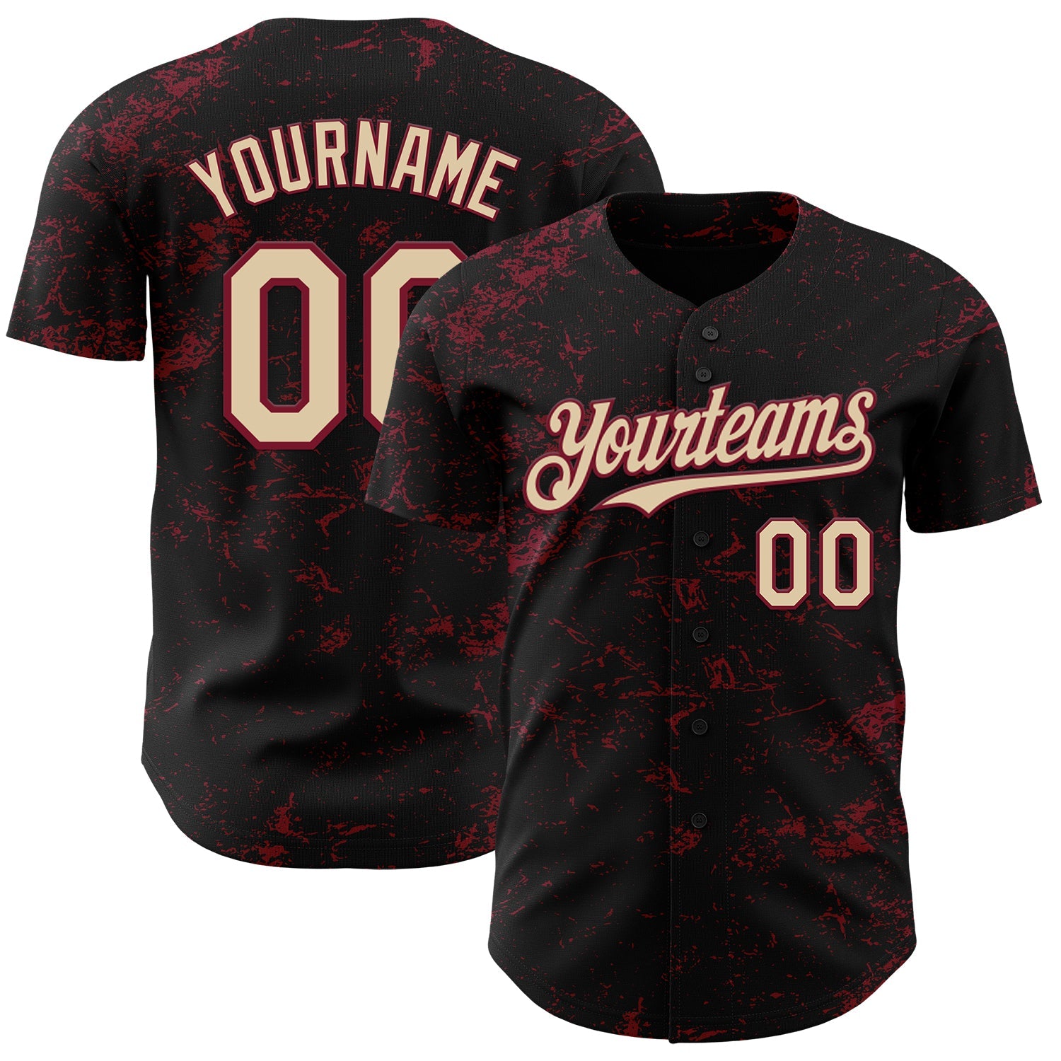 Custom Black City Cream-Crimson 3D Pattern Design Abstract Splatter Texture Authentic Baseball Jersey - Main View