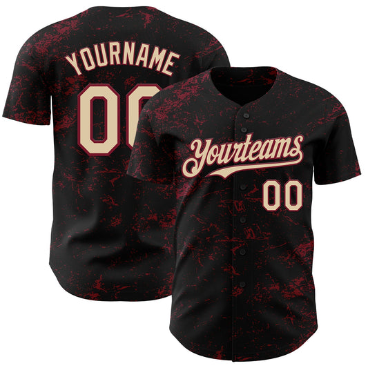 Custom Black City Cream-Crimson 3D Pattern Design Abstract Splatter Texture Authentic Baseball Jersey - Main View