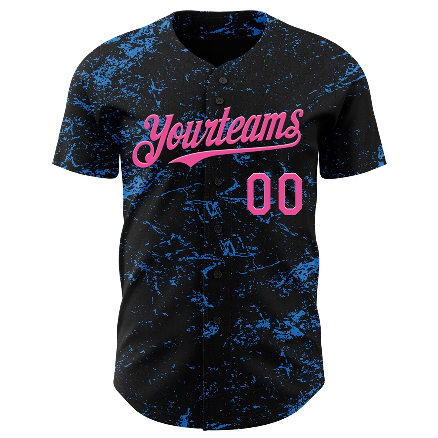 Custom Black Pink-Electric Blue 3D Pattern Design Abstract Splatter Texture Authentic Baseball Jersey view 2