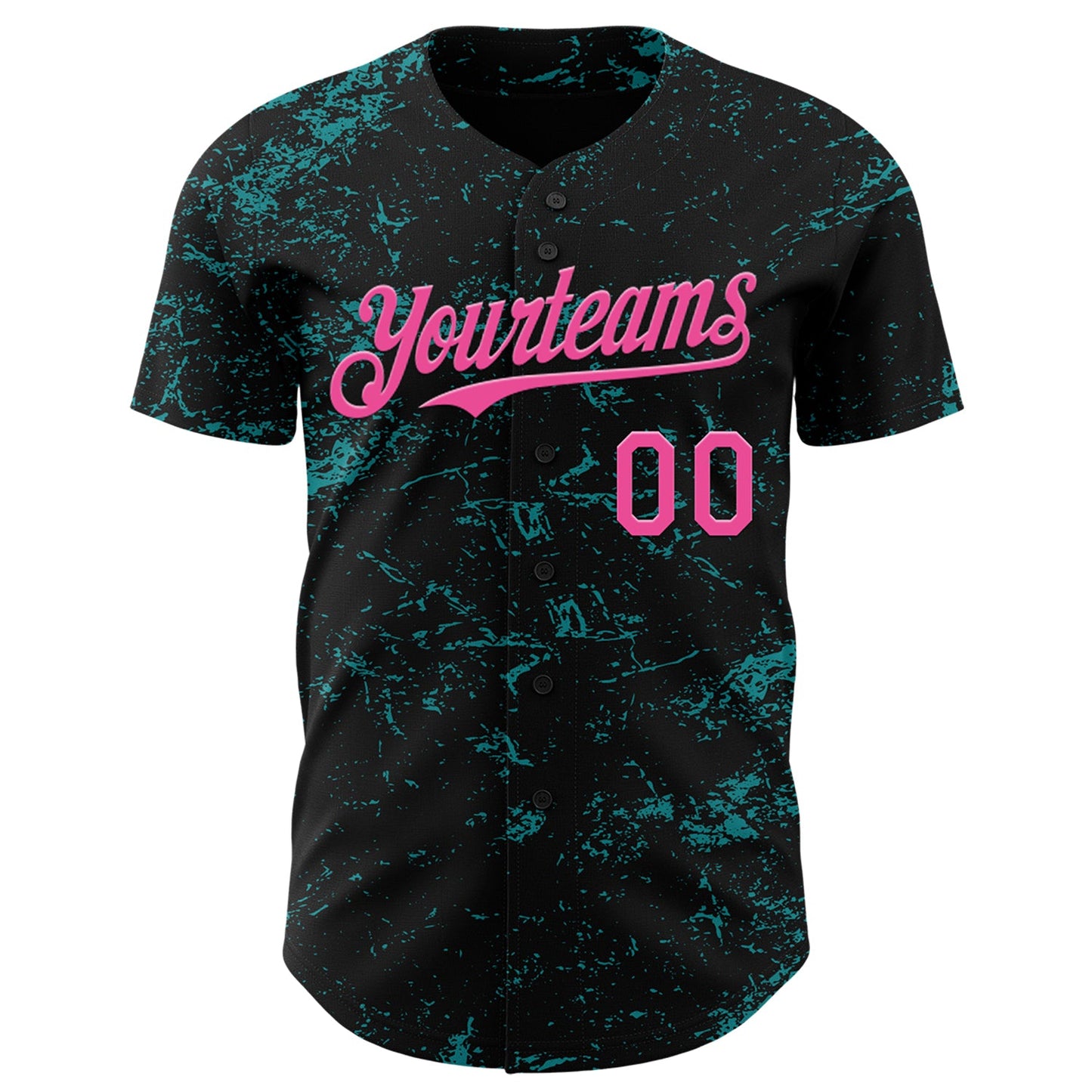 Custom Black Pink-Teal 3D Pattern Design Abstract Splatter Texture Authentic Baseball Jersey view 2