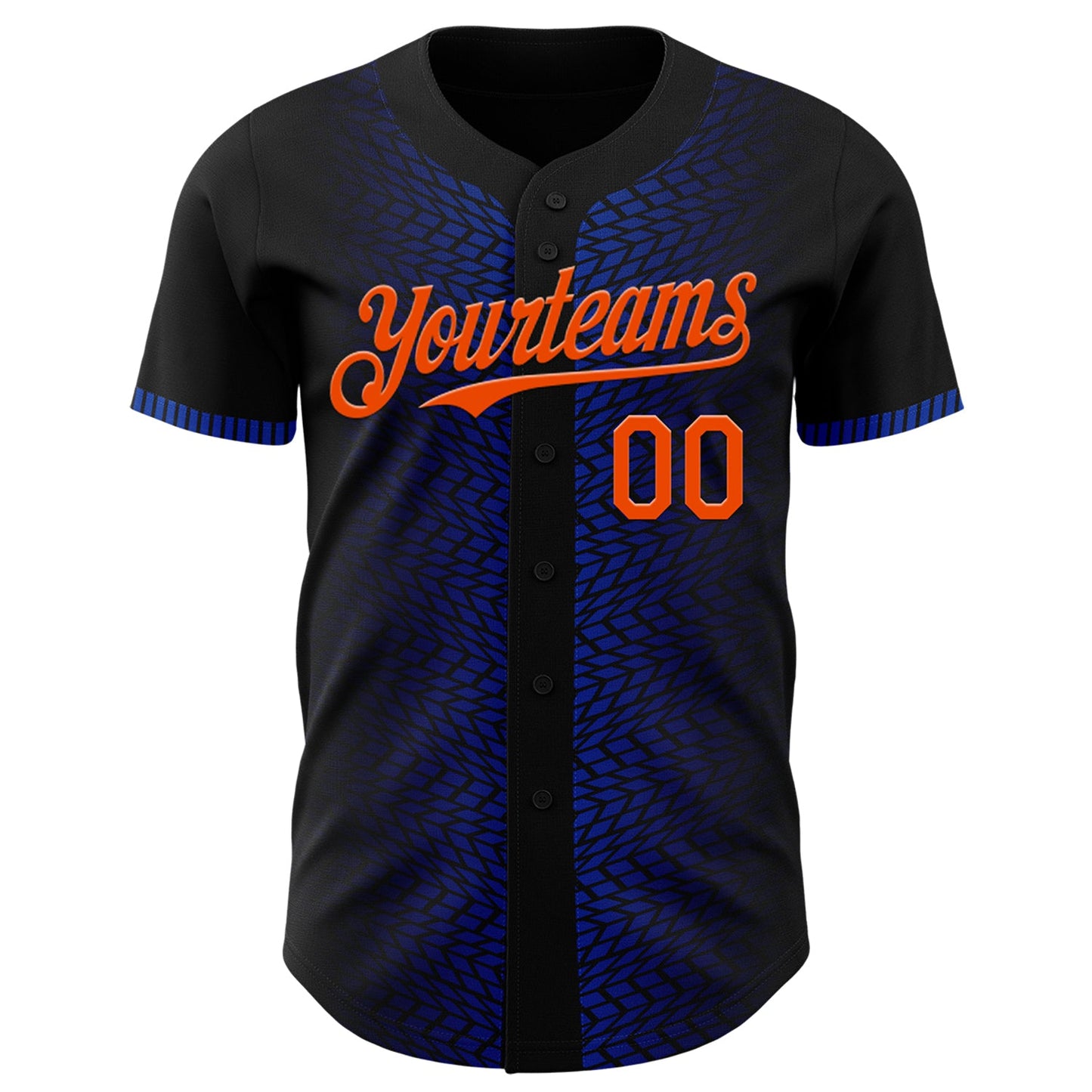 Custom Black Orange-Thunder Blue 3D Pattern Design Geometric Shapes Authentic Baseball Jersey view 2