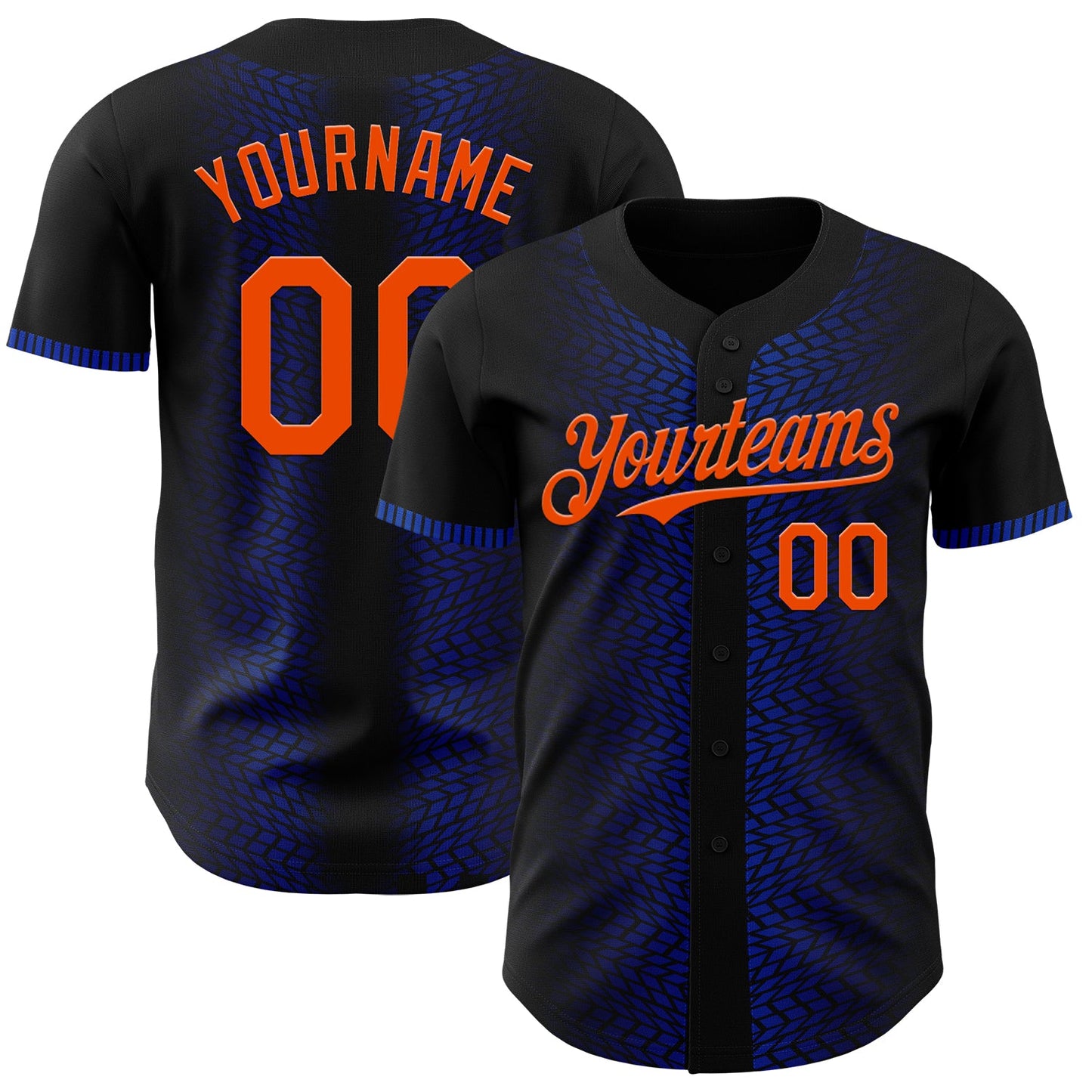 Custom Black Orange-Thunder Blue 3D Pattern Design Geometric Shapes Authentic Baseball Jersey - Main View