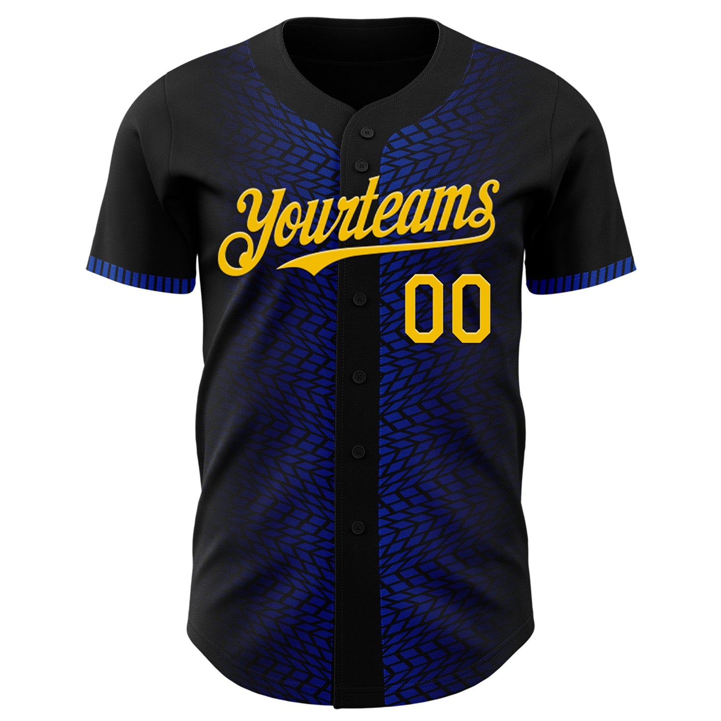 Custom Black Yellow-Thunder Blue 3D Pattern Design Geometric Shapes Authentic Baseball Jersey view 2