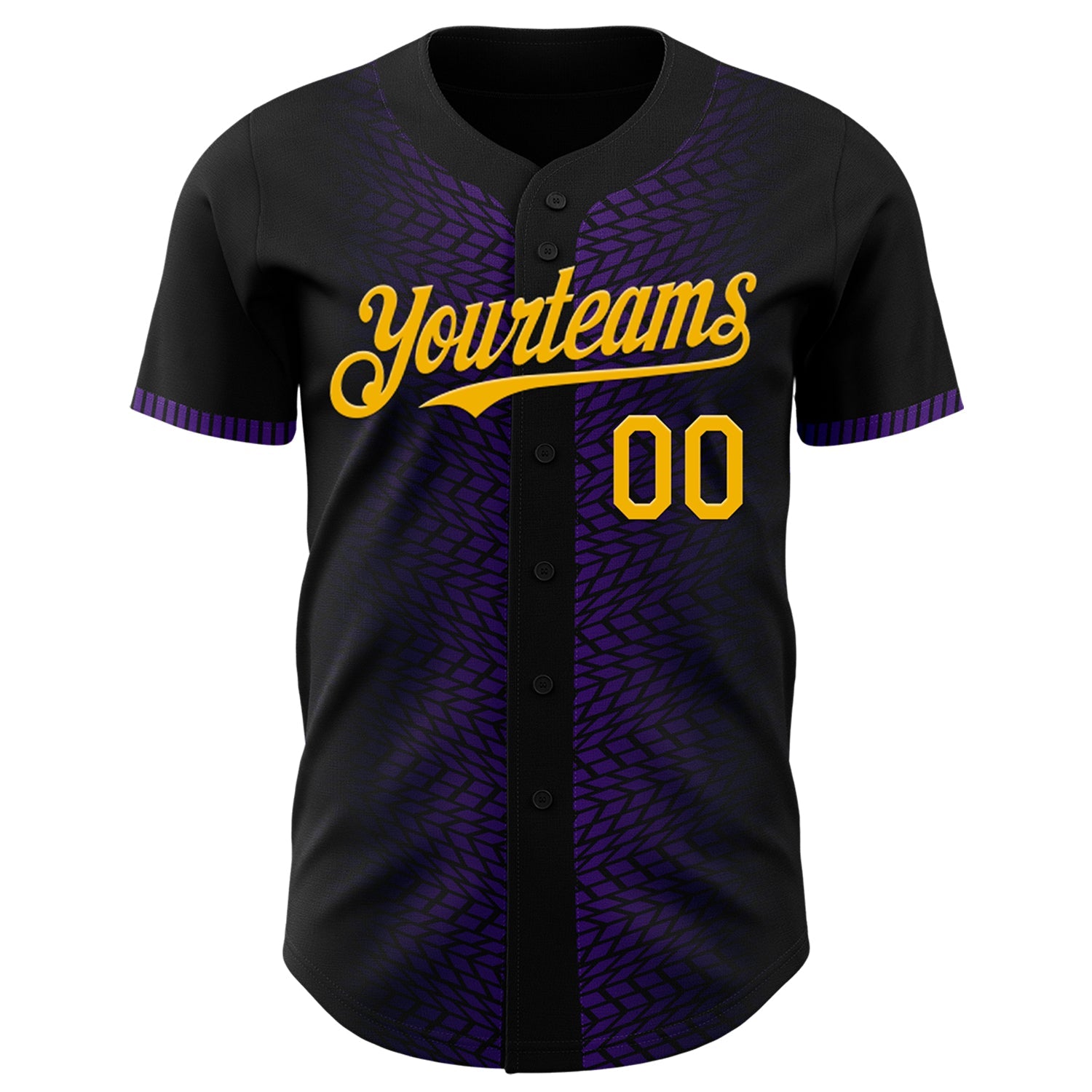 Custom Black Gold-Purple 3D Pattern Design Geometric Shapes Authentic Baseball Jersey view 2