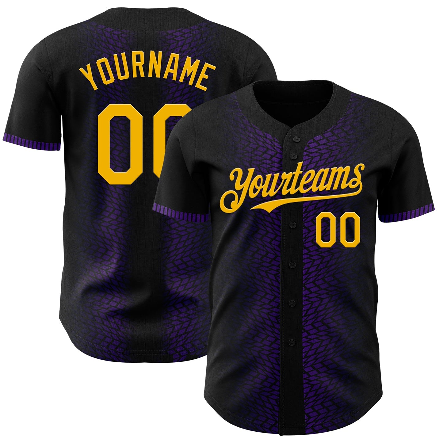 Custom Black Gold-Purple 3D Pattern Design Geometric Shapes Authentic Baseball Jersey - Main View