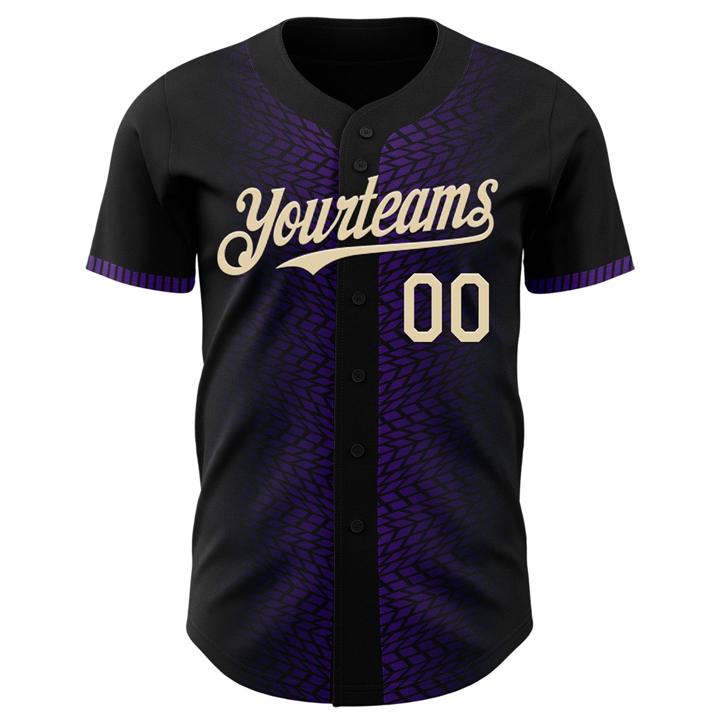 Custom Black Cream-Purple 3D Pattern Design Geometric Shapes Authentic Baseball Jersey view 2
