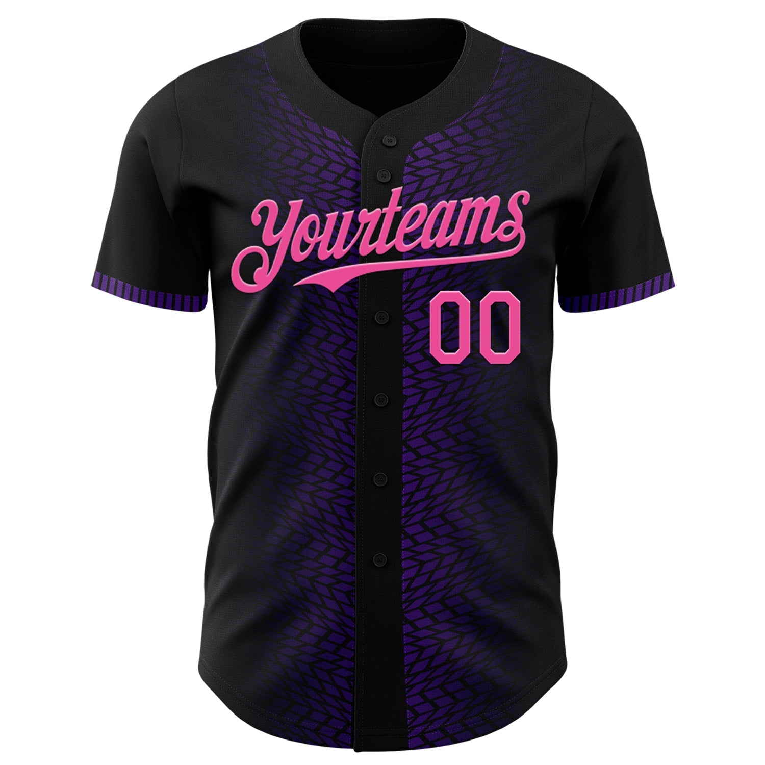 Custom Black Pink-Purple 3D Pattern Design Geometric Shapes Authentic Baseball Jersey view 3