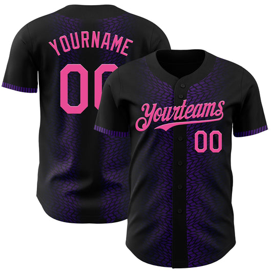 Custom Black Pink-Purple 3D Pattern Design Geometric Shapes Authentic Baseball Jersey - Main View