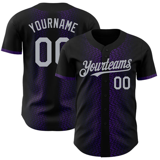 Custom Black Gray-Purple 3D Pattern Design Geometric Shapes Authentic Baseball Jersey - Main View