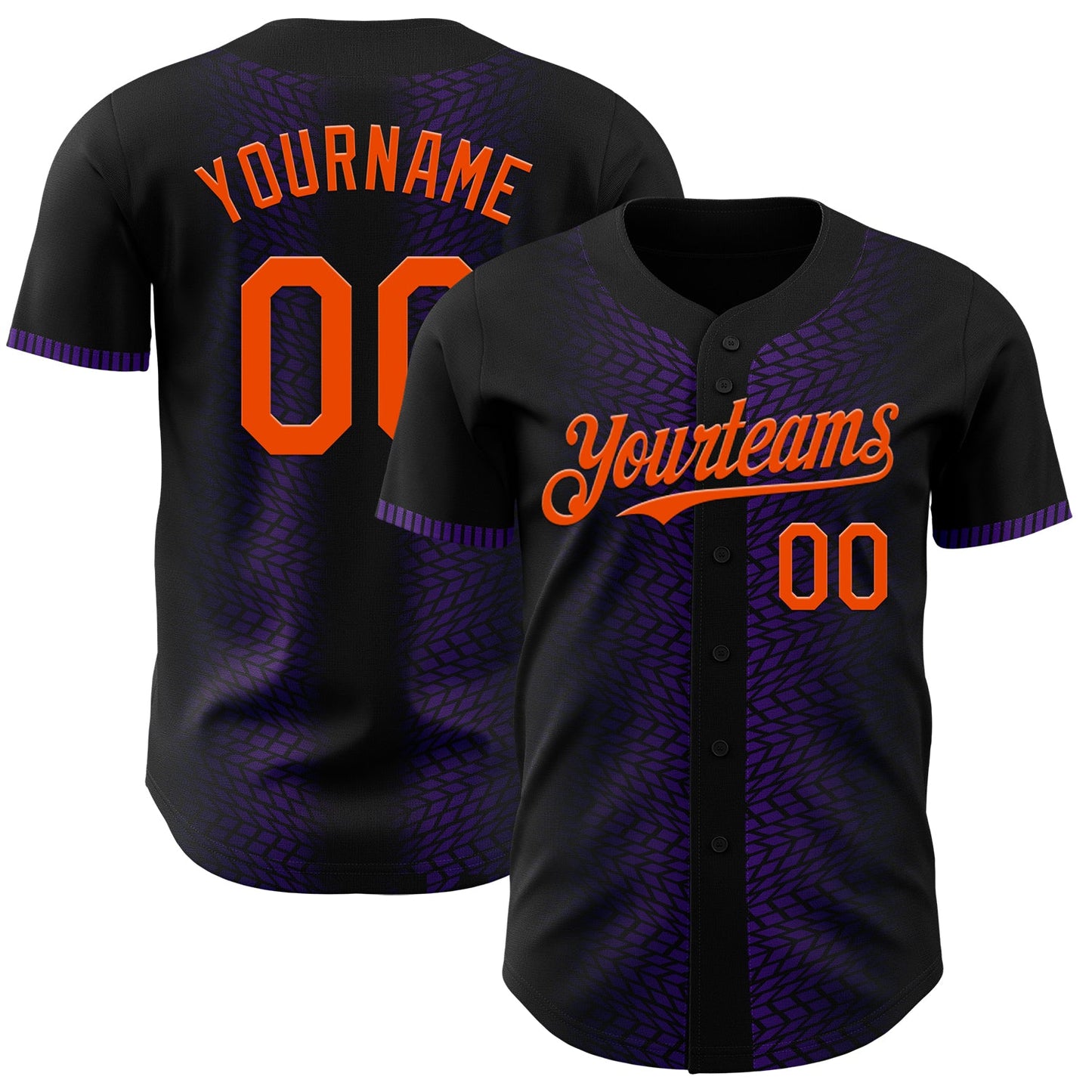 Custom Black Orange-Purple 3D Pattern Design Geometric Shapes Authentic Baseball Jersey - Main View