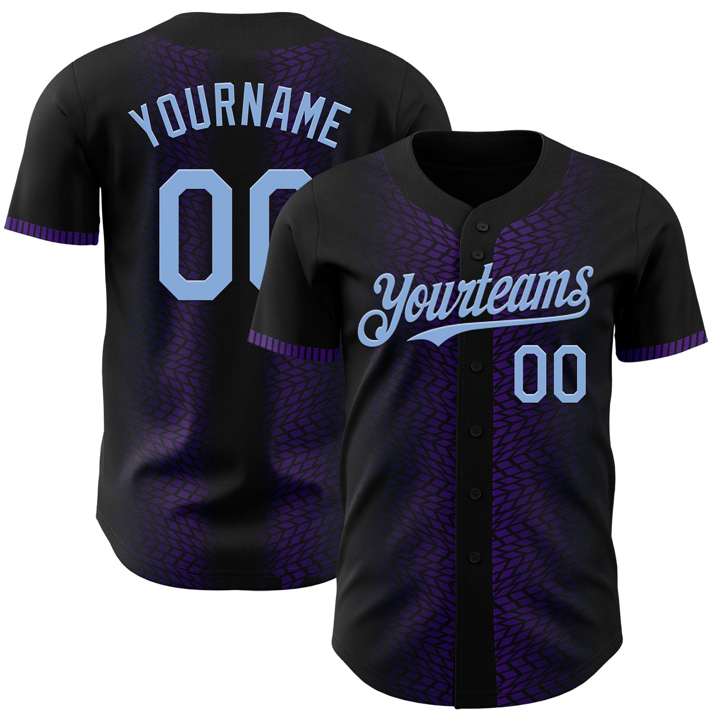 Custom Black Light Blue-Purple 3D Pattern Design Geometric Shapes Authentic Baseball Jersey - Main View