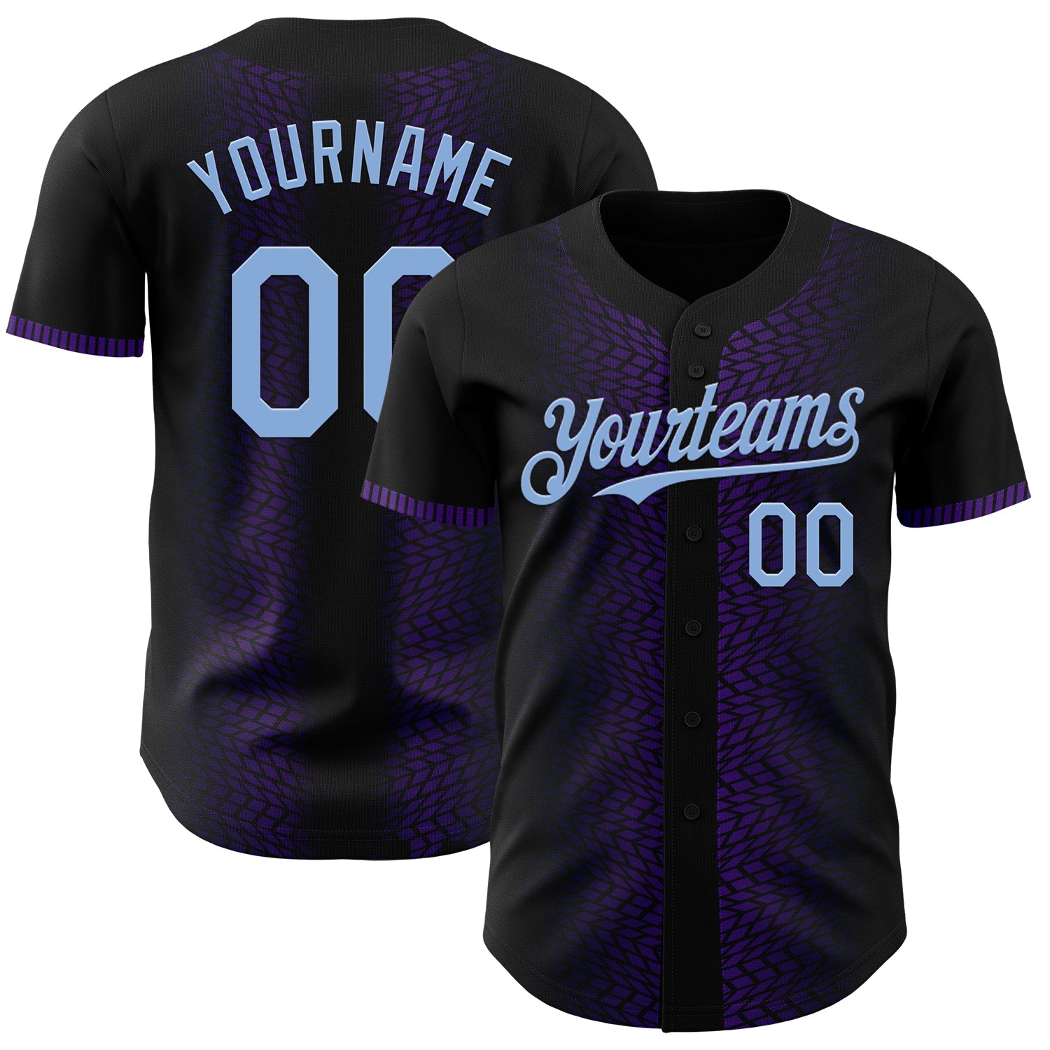 Custom Black Light Blue-Purple 3D Pattern Design Geometric Shapes Authentic Baseball Jersey - Main View