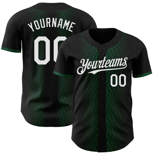 Custom Black White-Kelly Green 3D Pattern Design Geometric Shapes Authentic Baseball Jersey - Main View