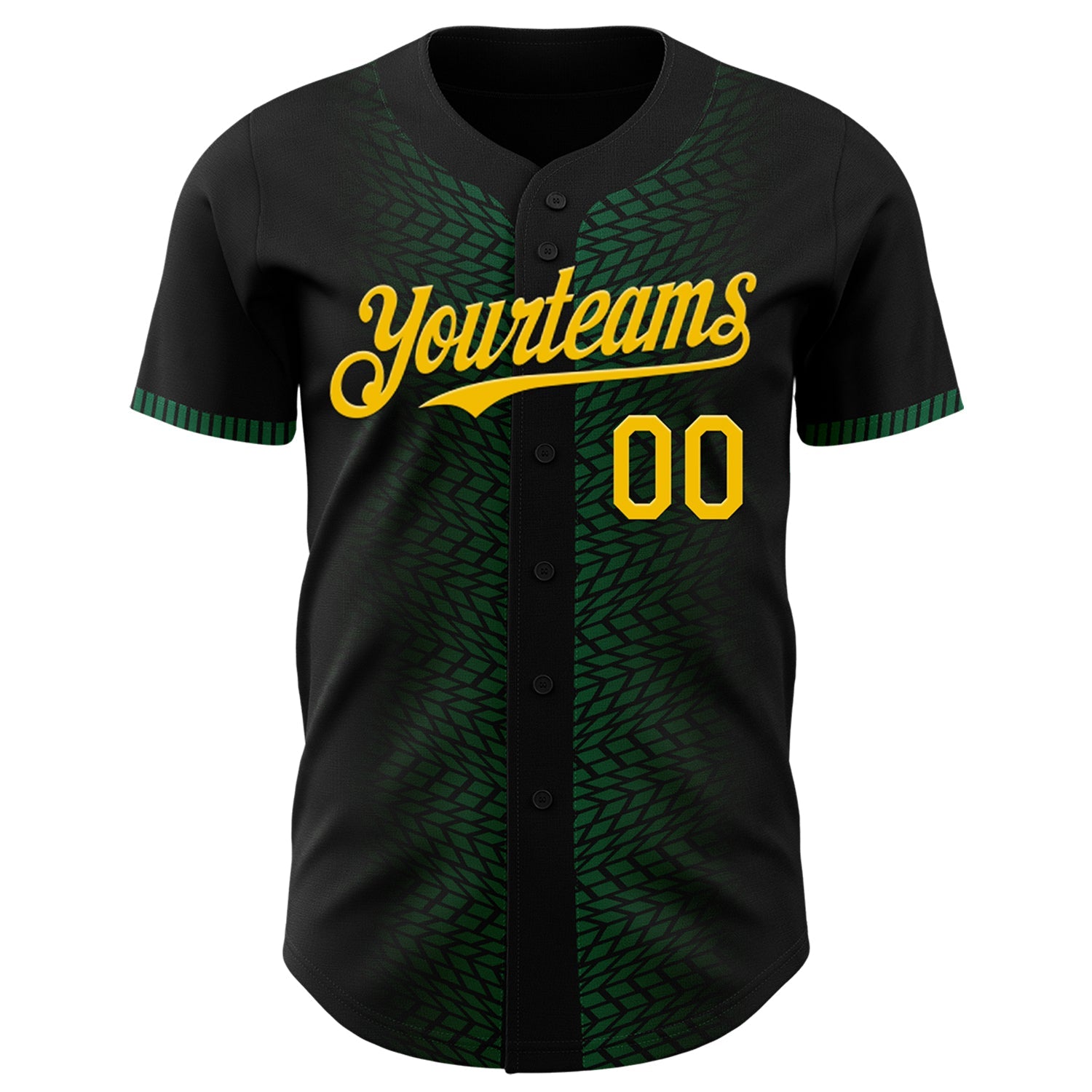 Custom Black Yellow-Kelly Green 3D Pattern Design Geometric Shapes Authentic Baseball Jersey view 2