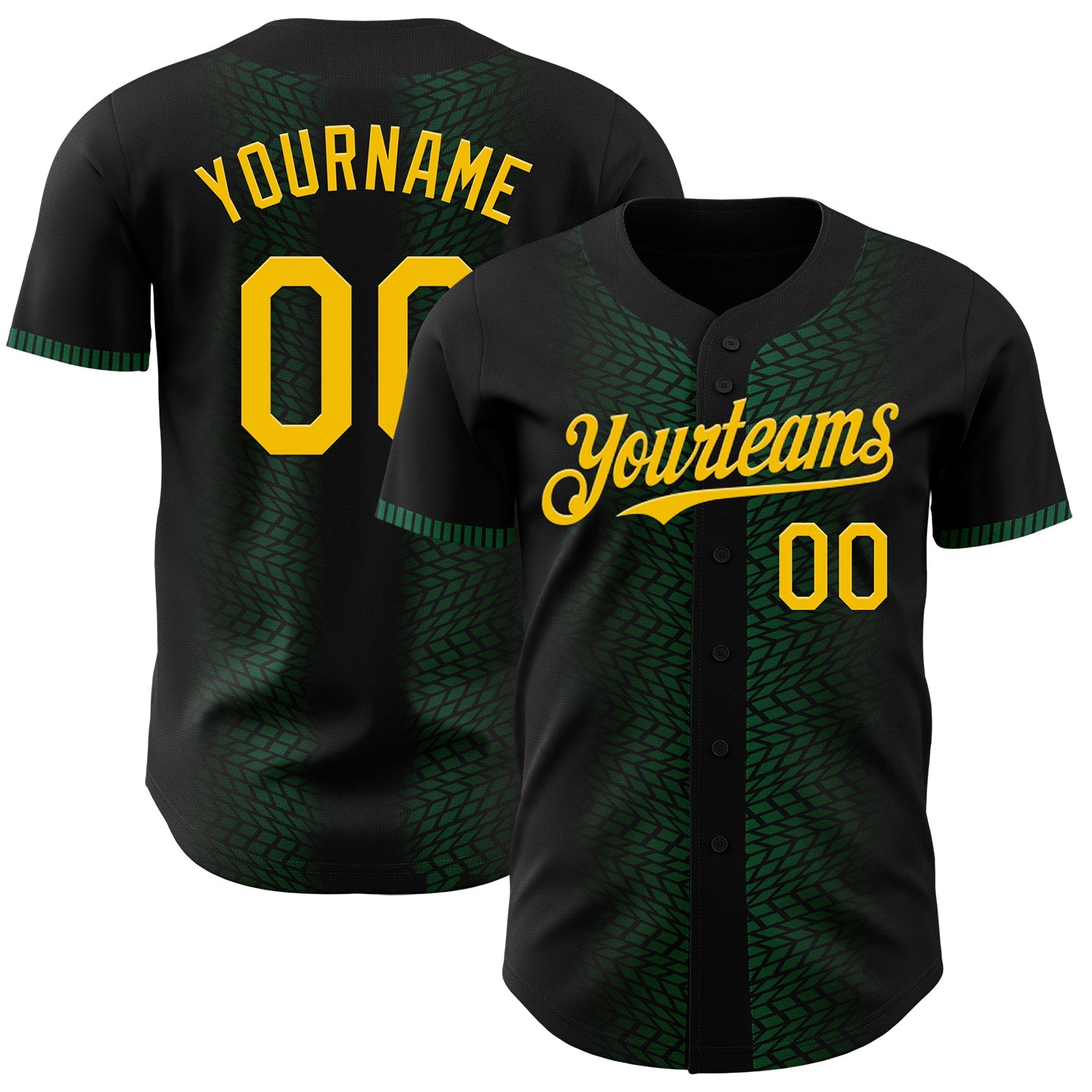 Custom Black Yellow-Kelly Green 3D Pattern Design Geometric Shapes Authentic Baseball Jersey - Main View