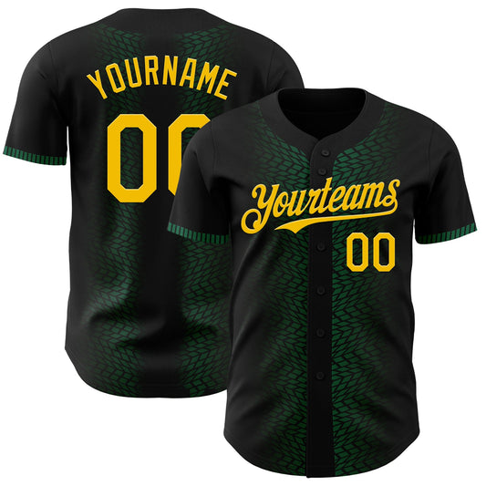 Custom Black Yellow-Kelly Green 3D Pattern Design Geometric Shapes Authentic Baseball Jersey - Main View