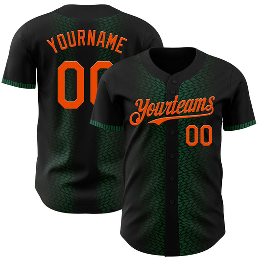 Custom Black Orange-Kelly Green 3D Pattern Design Geometric Shapes Authentic Baseball Jersey - Main View