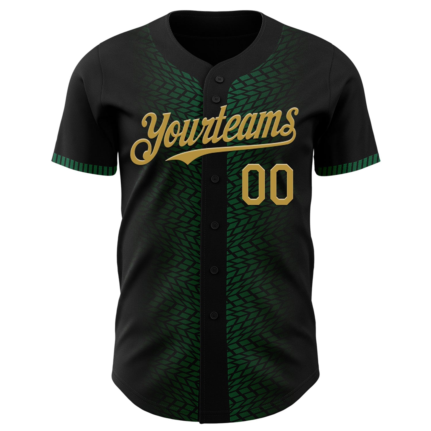 Custom Black Old Gold-Kelly Green 3D Pattern Design Geometric Shapes Authentic Baseball Jersey view 2
