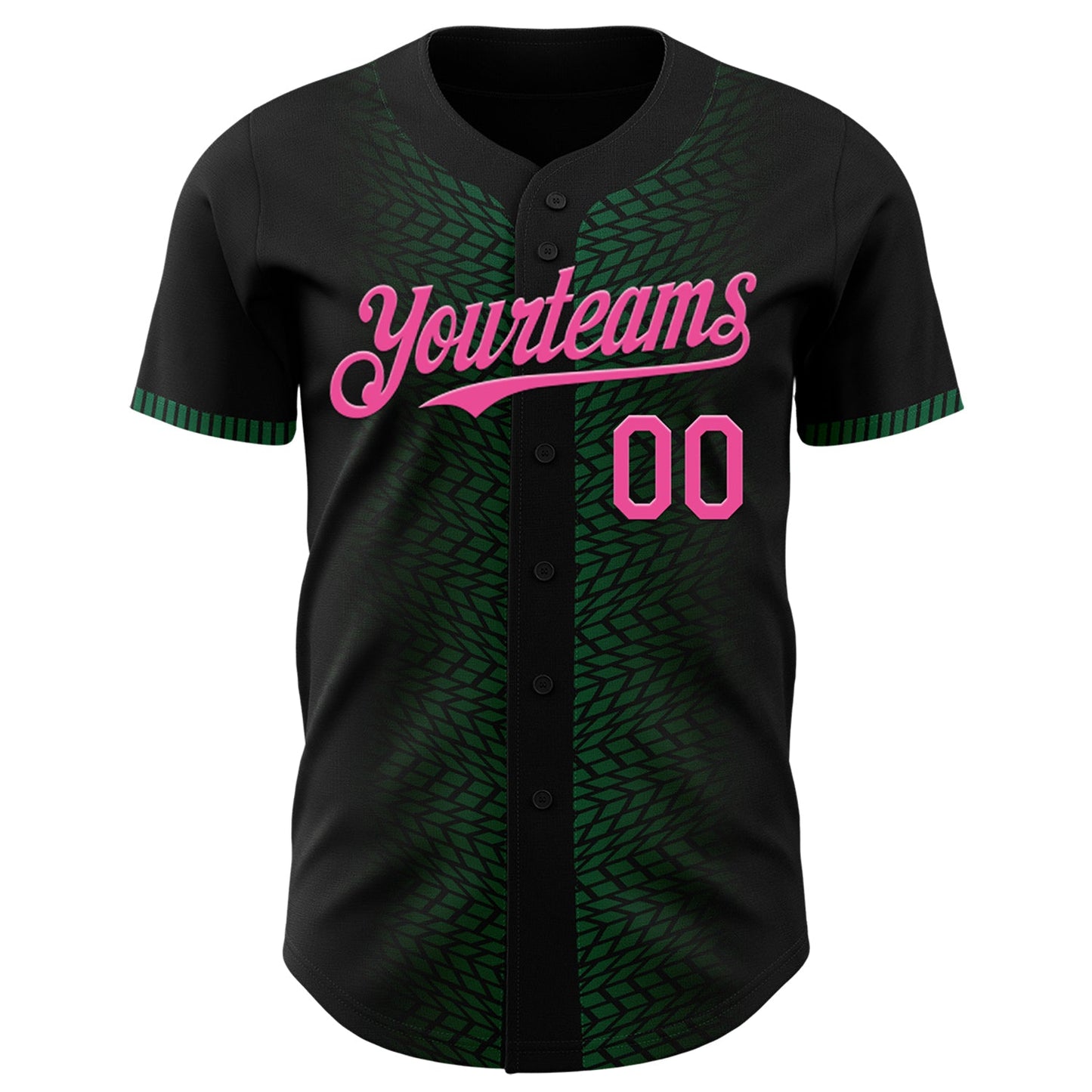 Custom Black Pink-Kelly Green 3D Pattern Design Geometric Shapes Authentic Baseball Jersey view 2