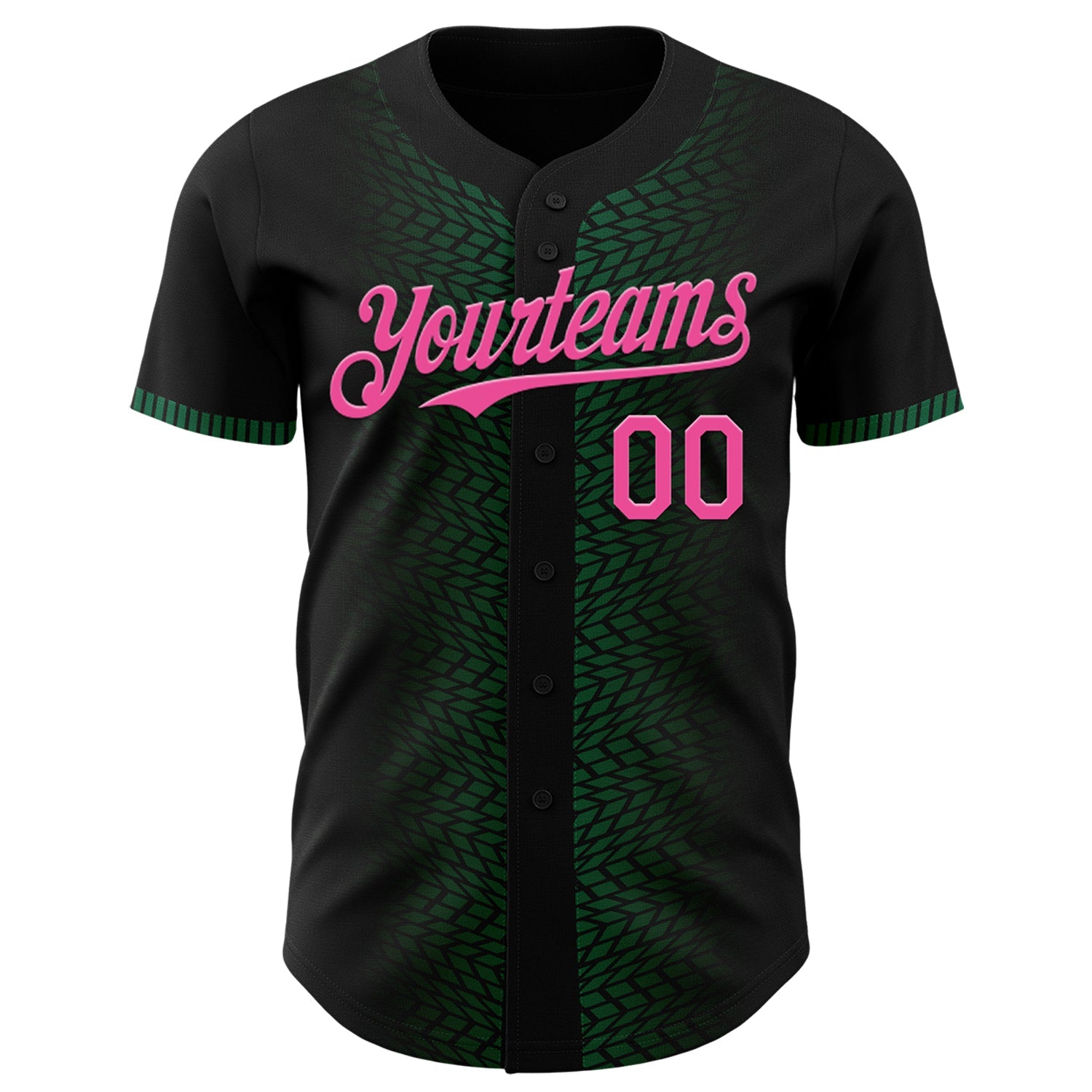 Custom Black Pink-Kelly Green 3D Pattern Design Geometric Shapes Authentic Baseball Jersey view 2