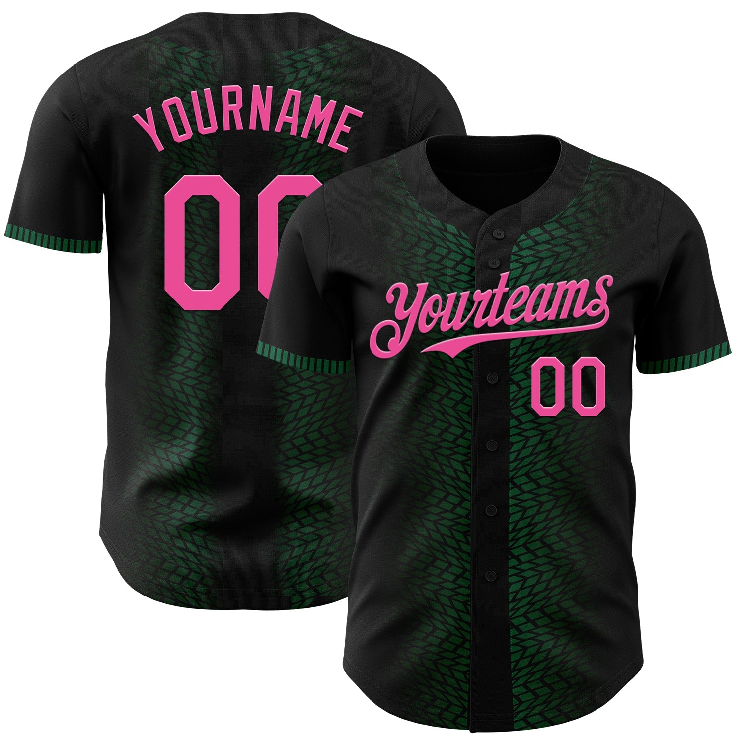 Custom Black Pink-Kelly Green 3D Pattern Design Geometric Shapes Authentic Baseball Jersey - Main View