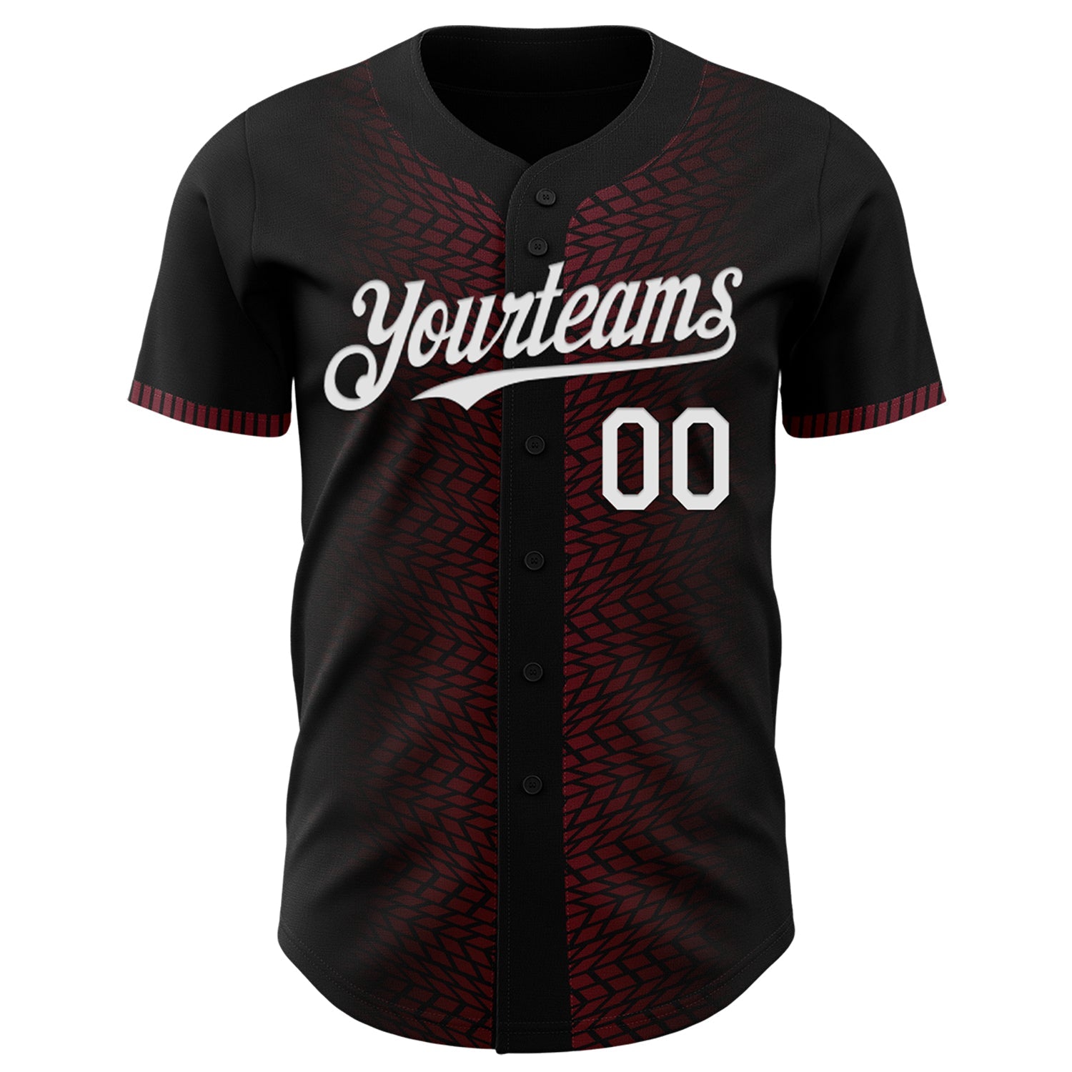 Custom Black White-Burgundy 3D Pattern Design Geometric Shapes Authentic Baseball Jersey view 2