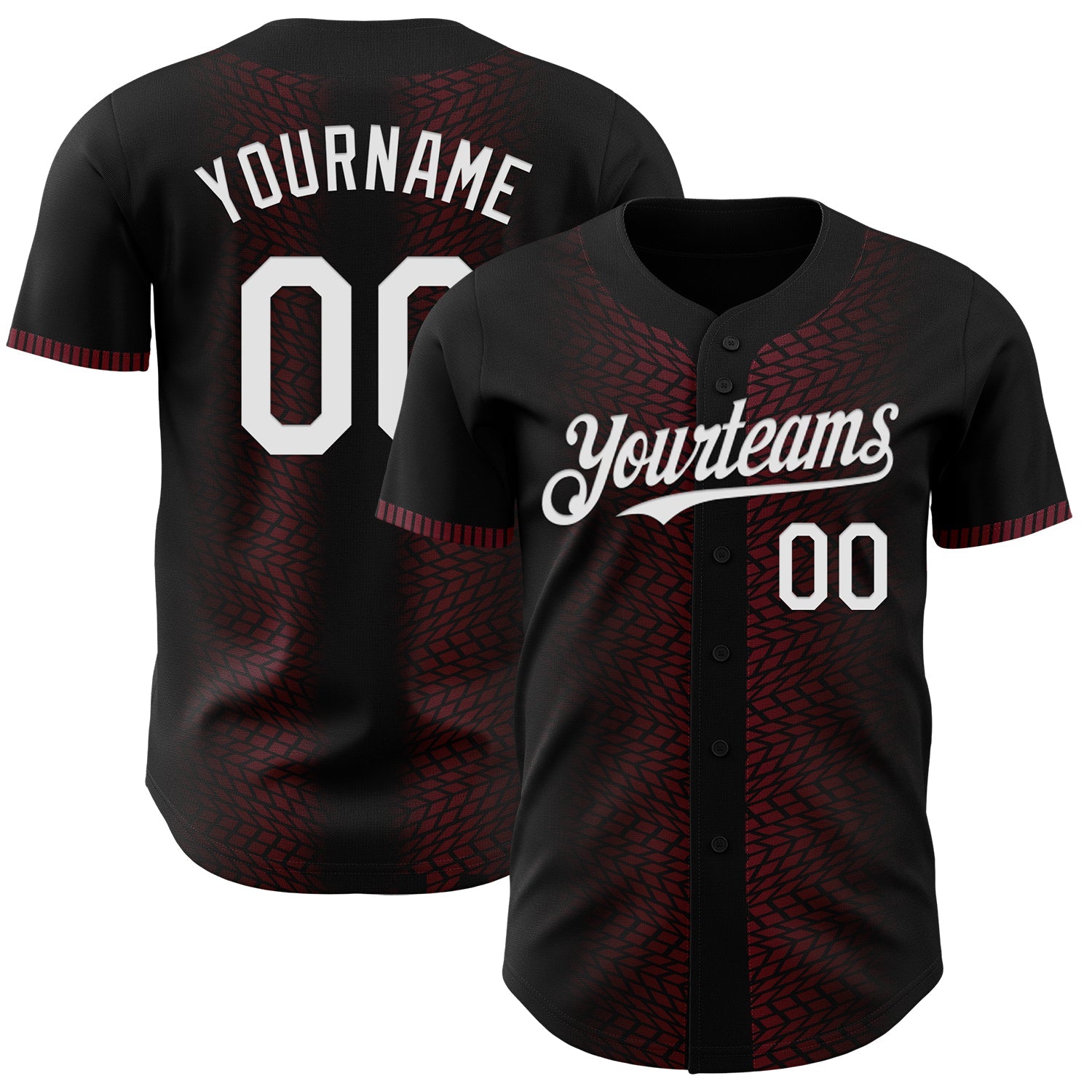 Custom Black White-Burgundy 3D Pattern Design Geometric Shapes Authentic Baseball Jersey - Main View