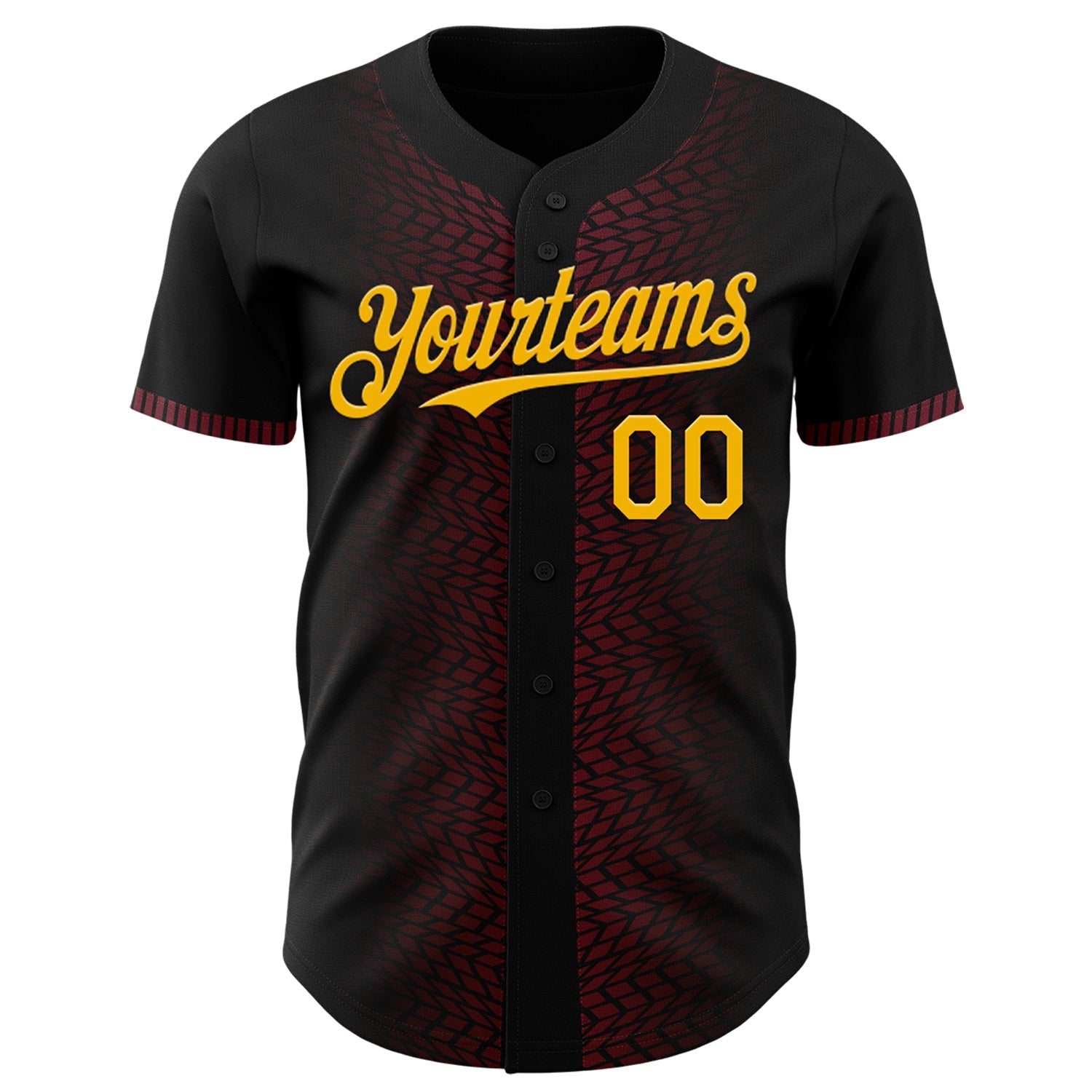 Custom Black Gold-Burgundy 3D Pattern Design Geometric Shapes Authentic Baseball Jersey view 2