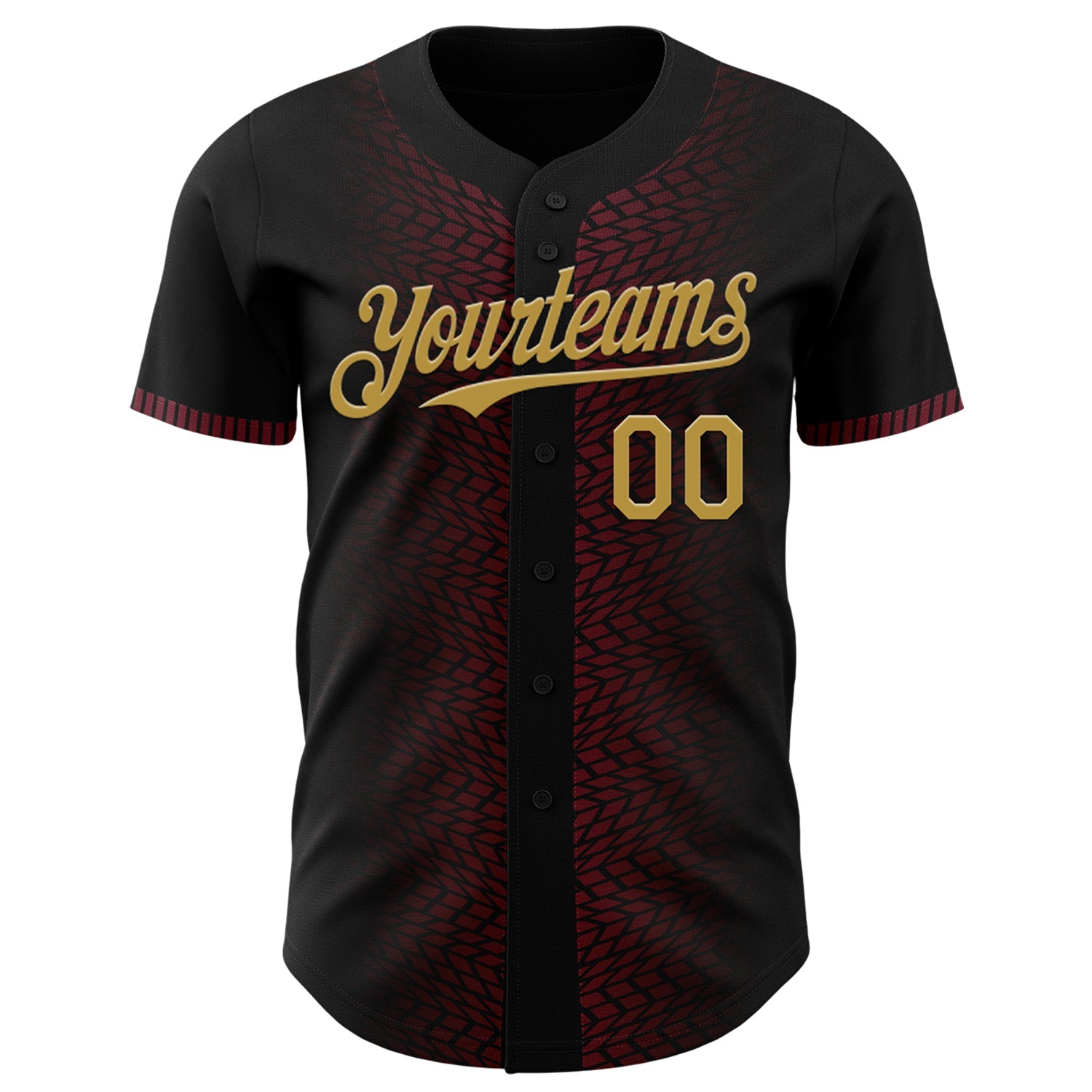 Custom Black Old Gold-Burgundy 3D Pattern Design Geometric Shapes Authentic Baseball Jersey view 2