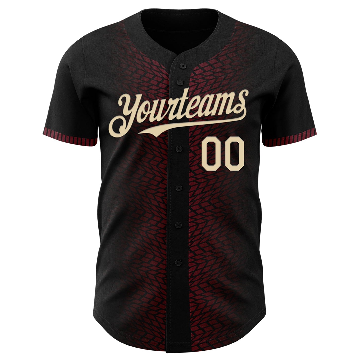 Custom Black Cream-Burgundy 3D Pattern Design Geometric Shapes Authentic Baseball Jersey view 2