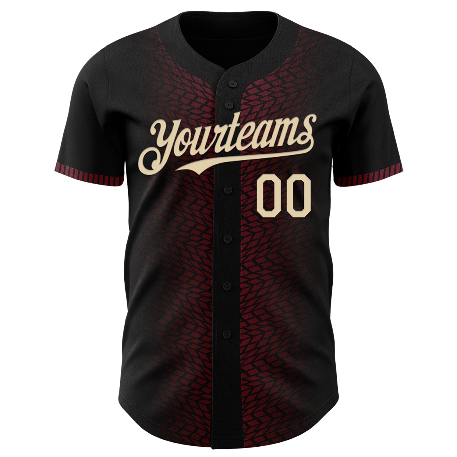 Custom Black Cream-Burgundy 3D Pattern Design Geometric Shapes Authentic Baseball Jersey view 2