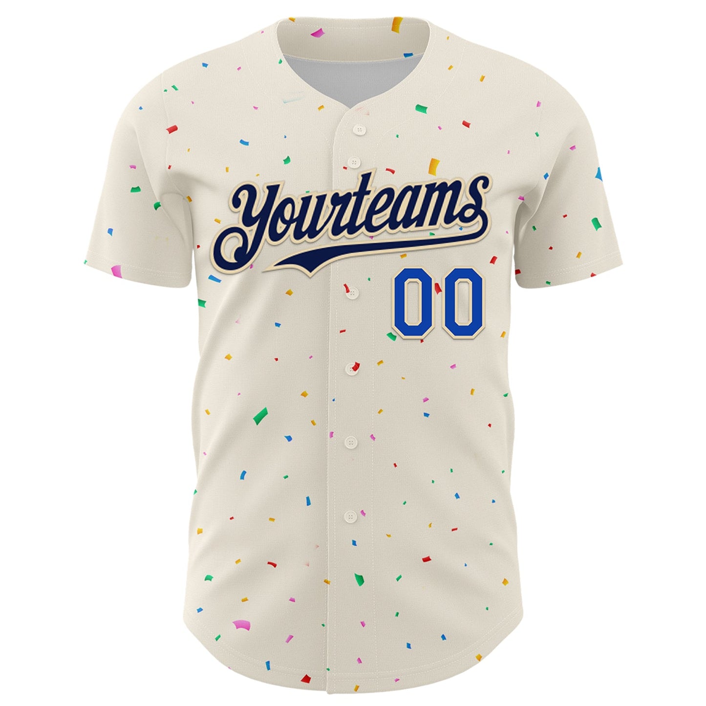 Custom Cream Navy-Thunder Blue 3D Pattern Design Confetti Authentic Baseball Jersey view 2