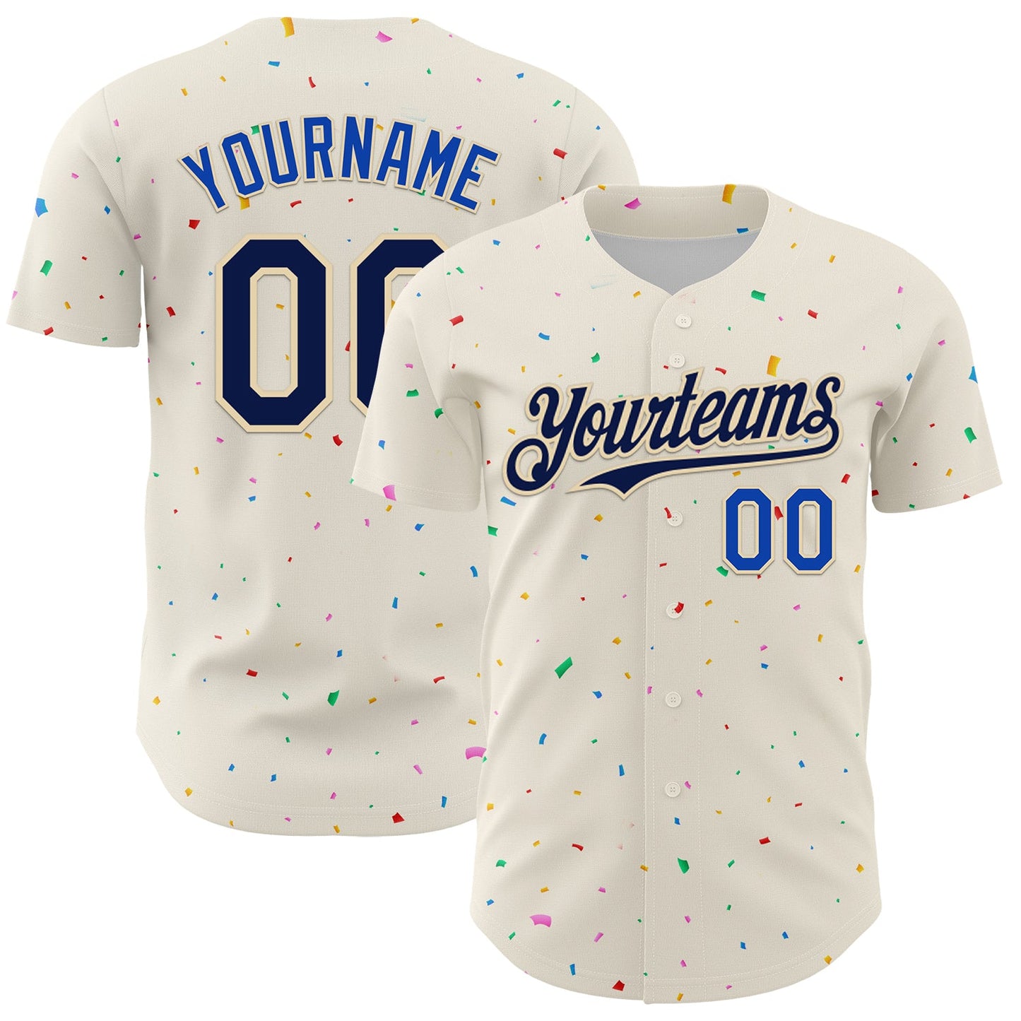 Custom Cream Navy-Thunder Blue 3D Pattern Design Confetti Authentic Baseball Jersey - Main View