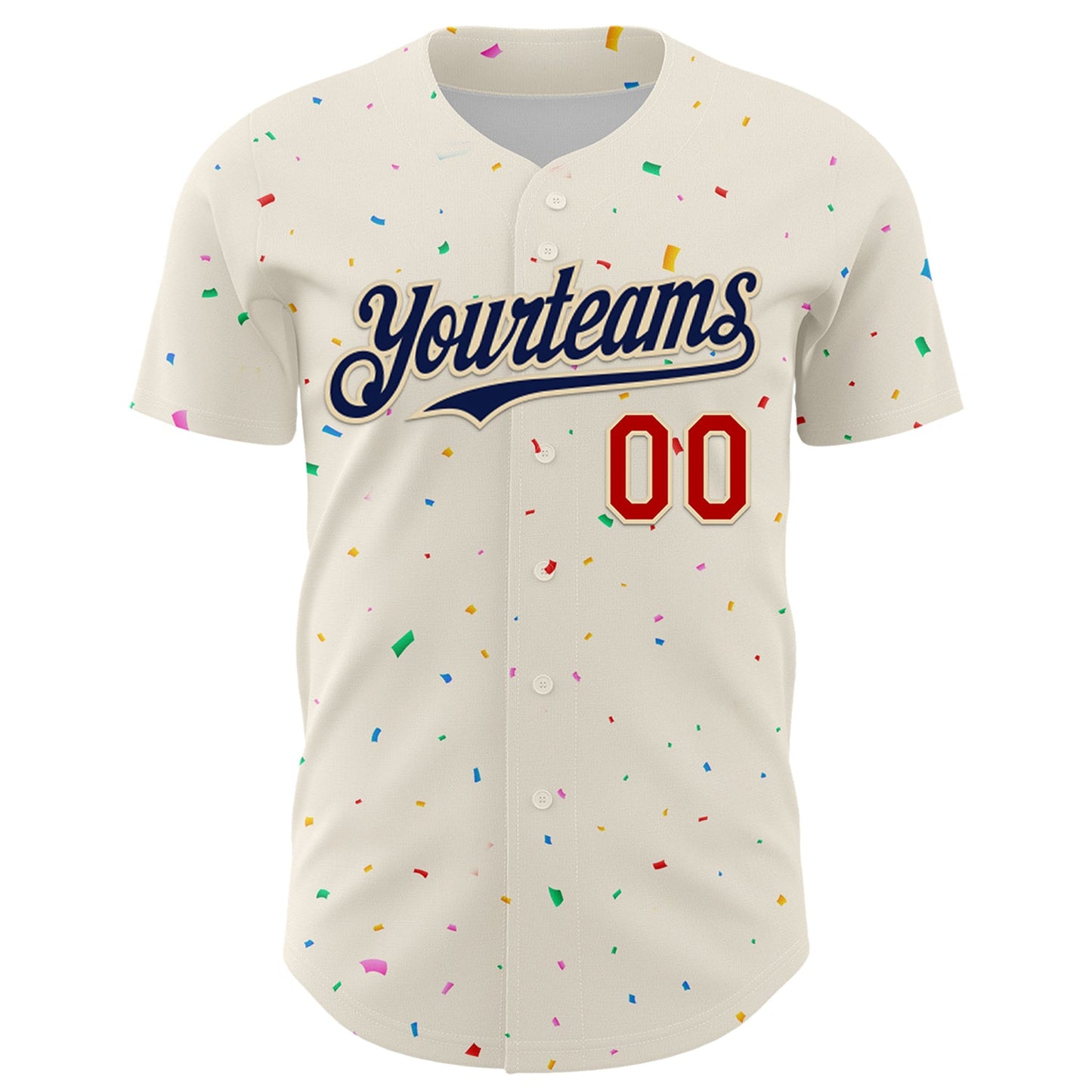 Custom Cream Navy-Red 3D Pattern Design Confetti Authentic Baseball Jersey view 2