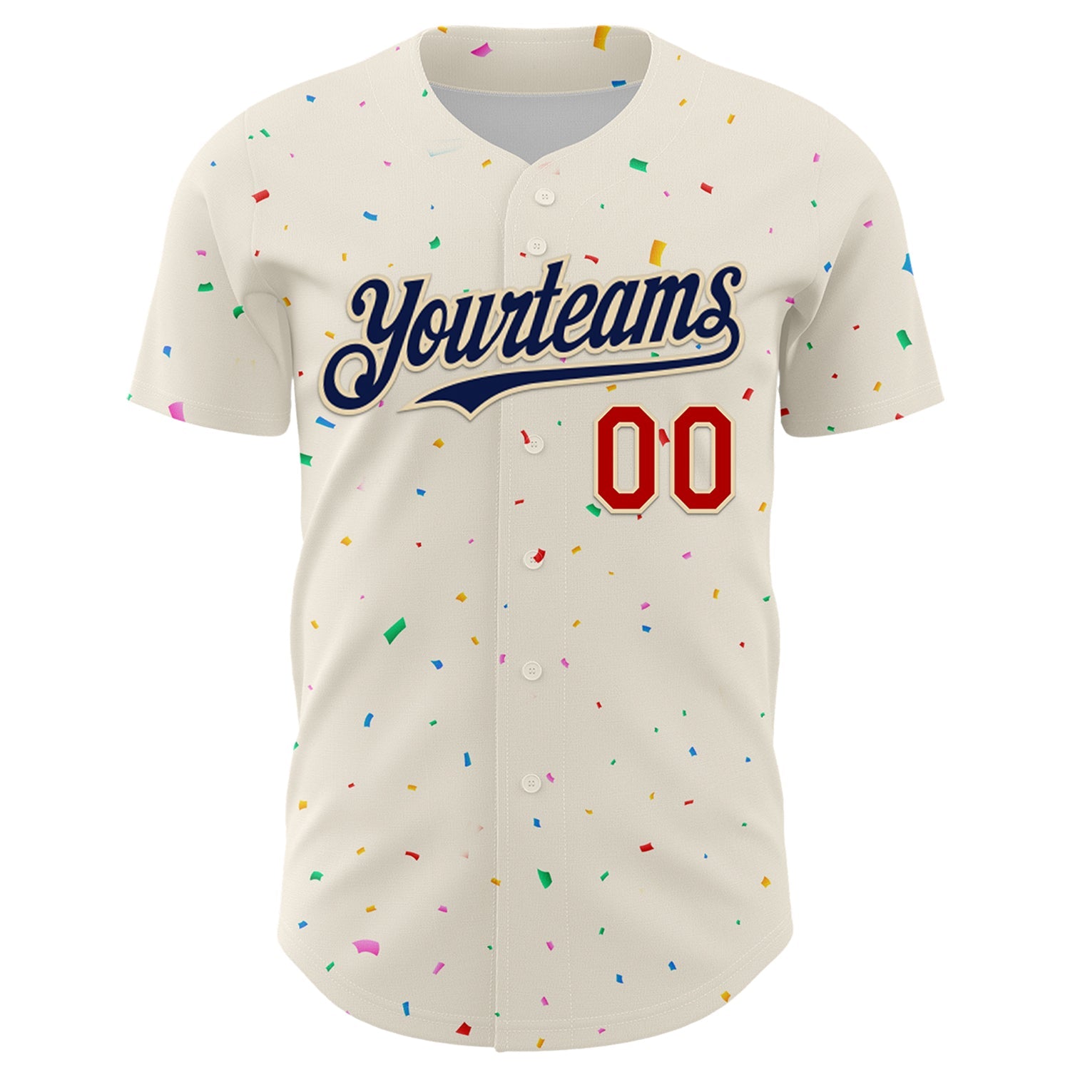 Custom Cream Navy-Red 3D Pattern Design Confetti Authentic Baseball Jersey view 2