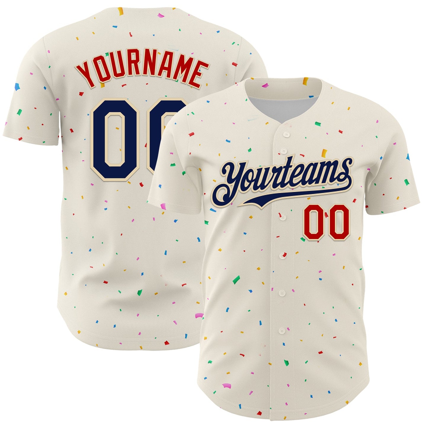 Custom Cream Navy-Red 3D Pattern Design Confetti Authentic Baseball Jersey - Main View