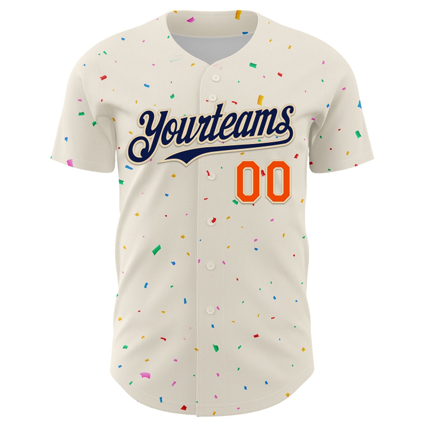 Custom Cream Navy-Orange 3D Pattern Design Confetti Authentic Baseball Jersey view 2