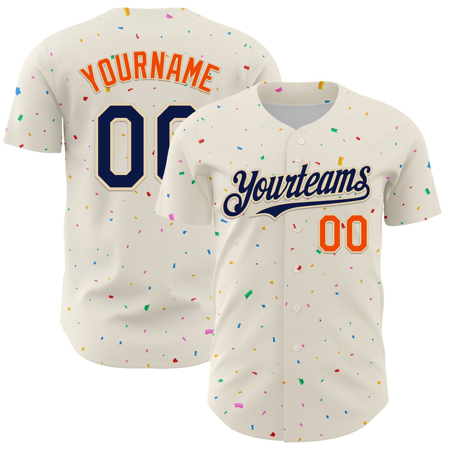Custom Cream Navy-Orange 3D Pattern Design Confetti Authentic Baseball Jersey - Main View