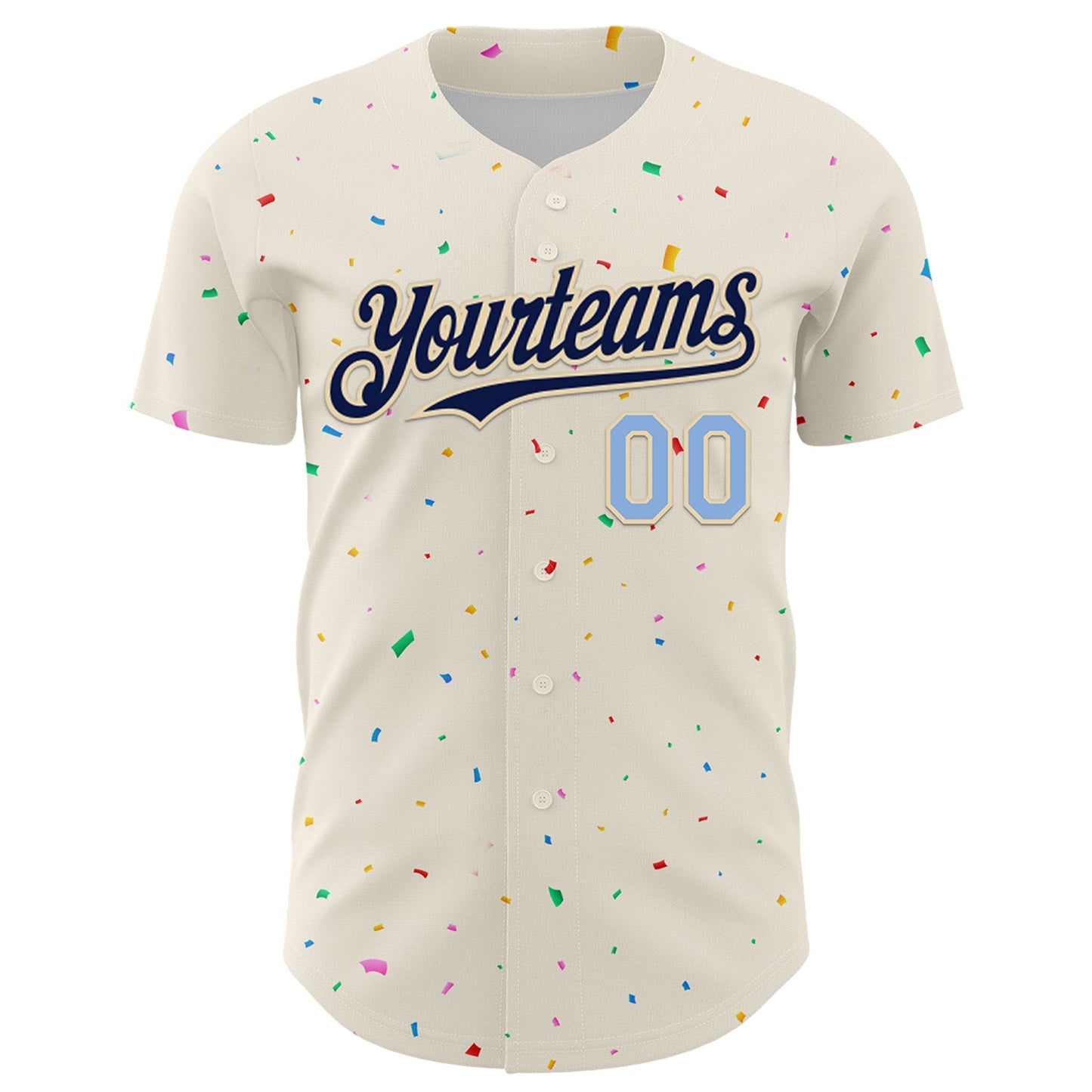Custom Cream Navy-Light Blue 3D Pattern Design Confetti Authentic Baseball Jersey view 2