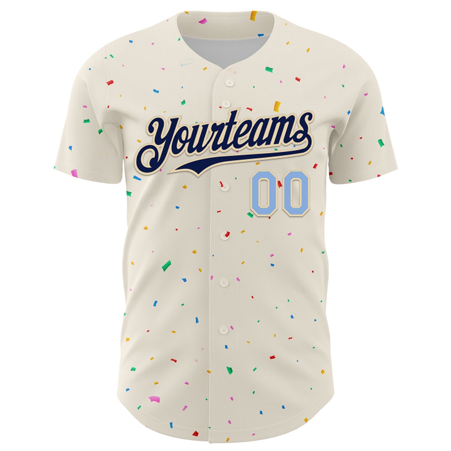 Custom Cream Navy-Light Blue 3D Pattern Design Confetti Authentic Baseball Jersey view 2