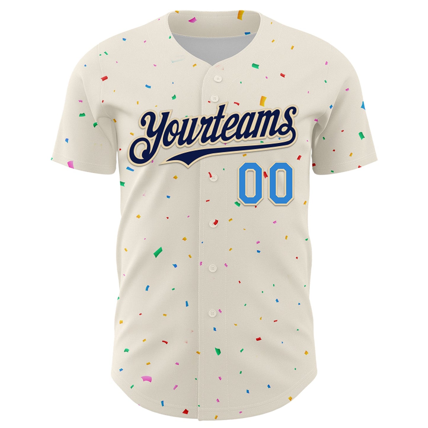 Custom Cream Navy-Electric Blue 3D Pattern Design Confetti Authentic Baseball Jersey view 2