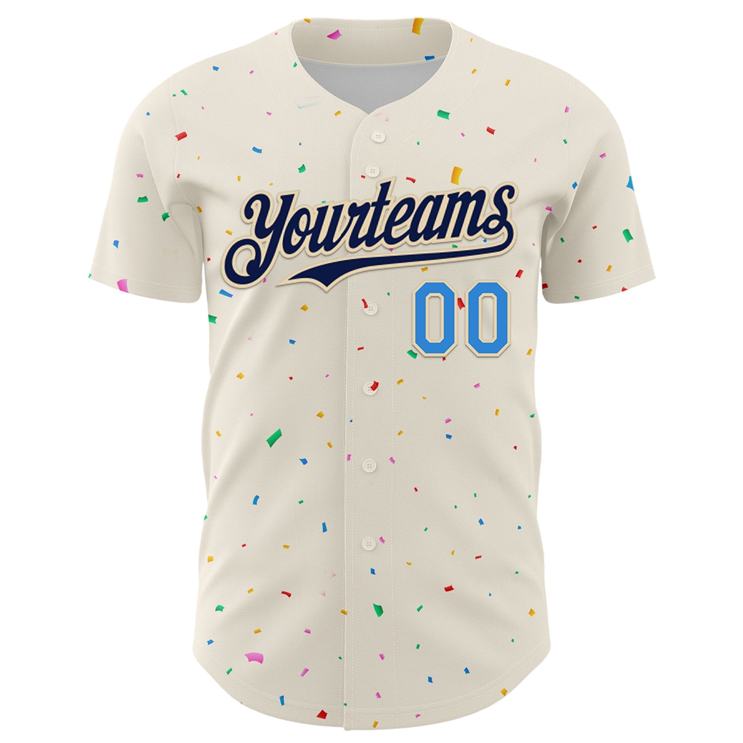 Custom Cream Navy-Electric Blue 3D Pattern Design Confetti Authentic Baseball Jersey view 2