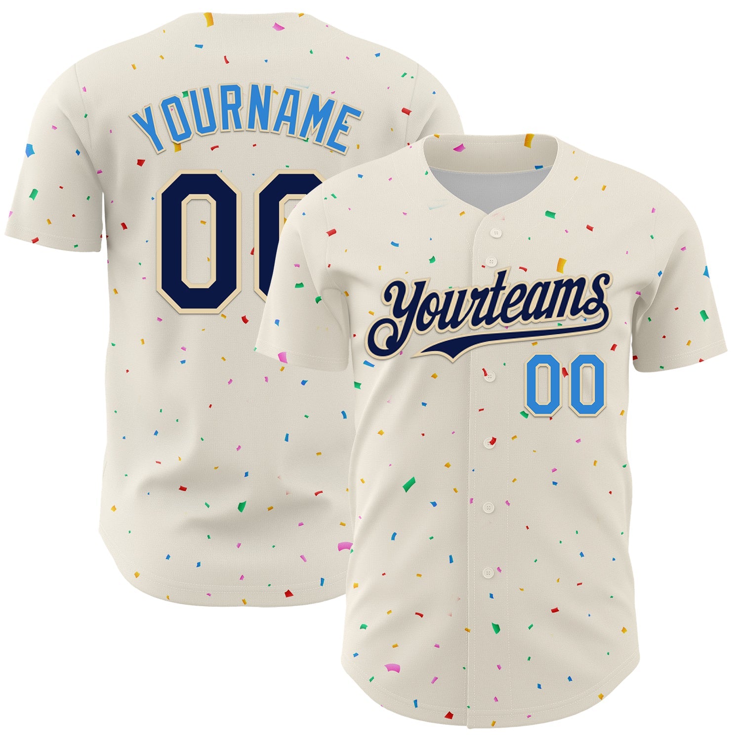 Custom Cream Navy-Electric Blue 3D Pattern Design Confetti Authentic Baseball Jersey - Main View