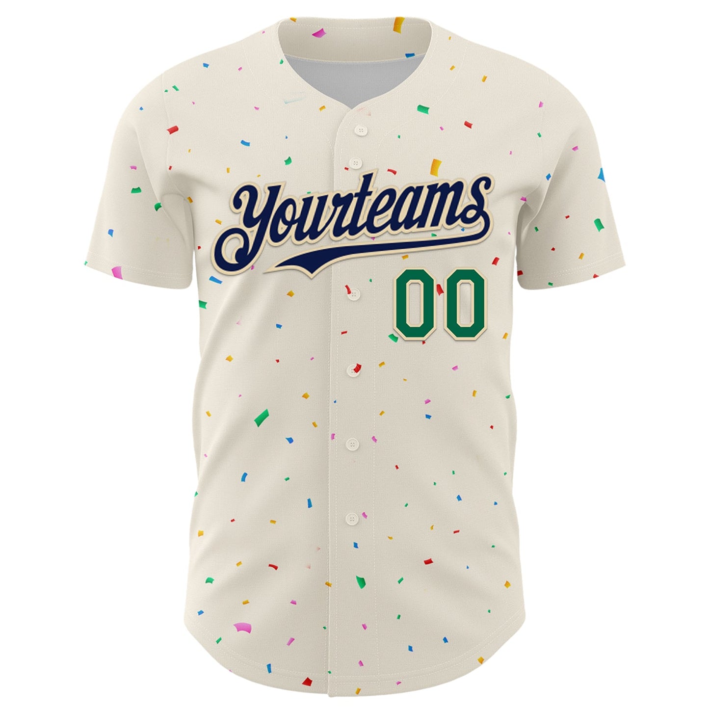 Custom Cream Navy-Kelly Green 3D Pattern Design Confetti Authentic Baseball Jersey view 2