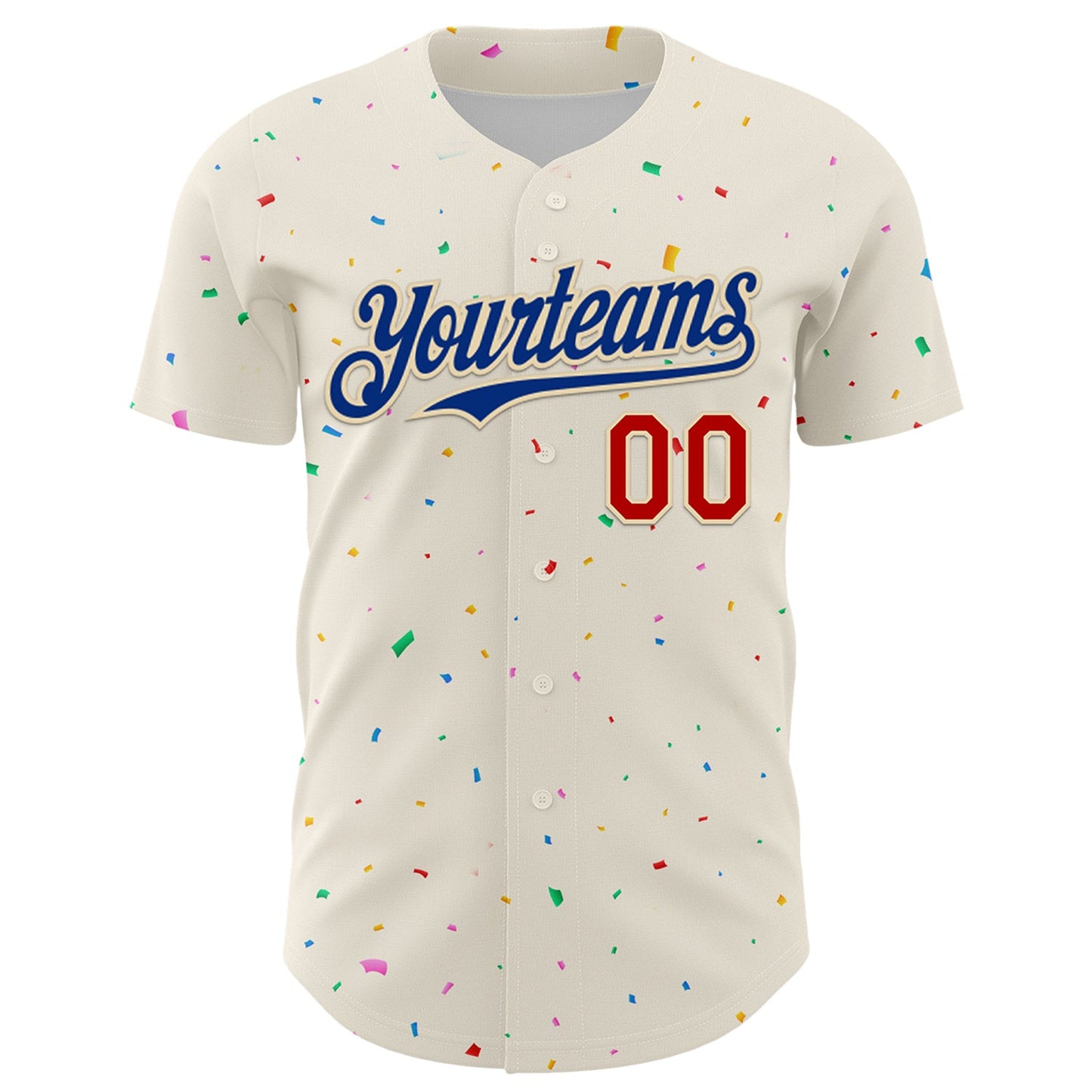 Custom Cream Royal-Red 3D Pattern Design Confetti Authentic Baseball Jersey view 2