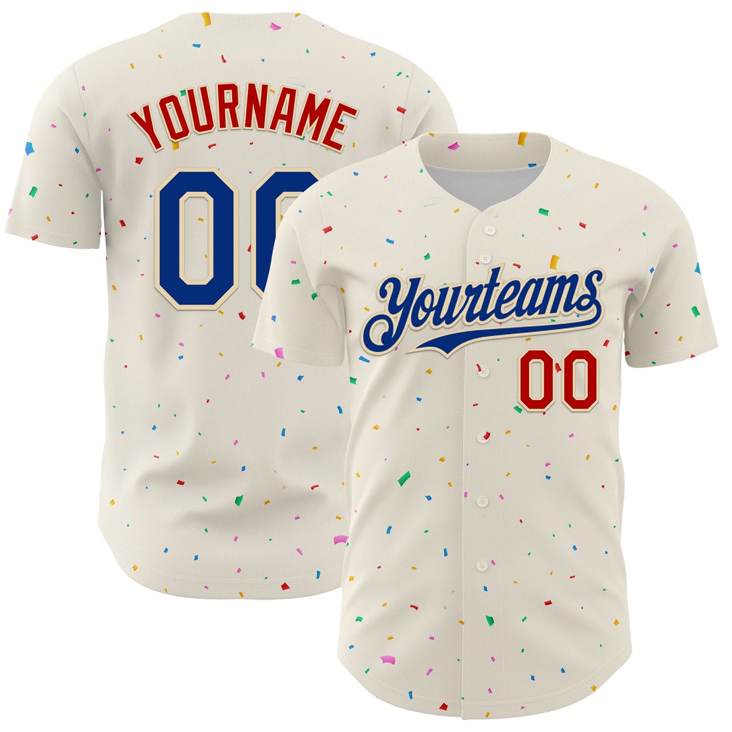 Custom Cream Royal-Red 3D Pattern Design Confetti Authentic Baseball Jersey - Main View