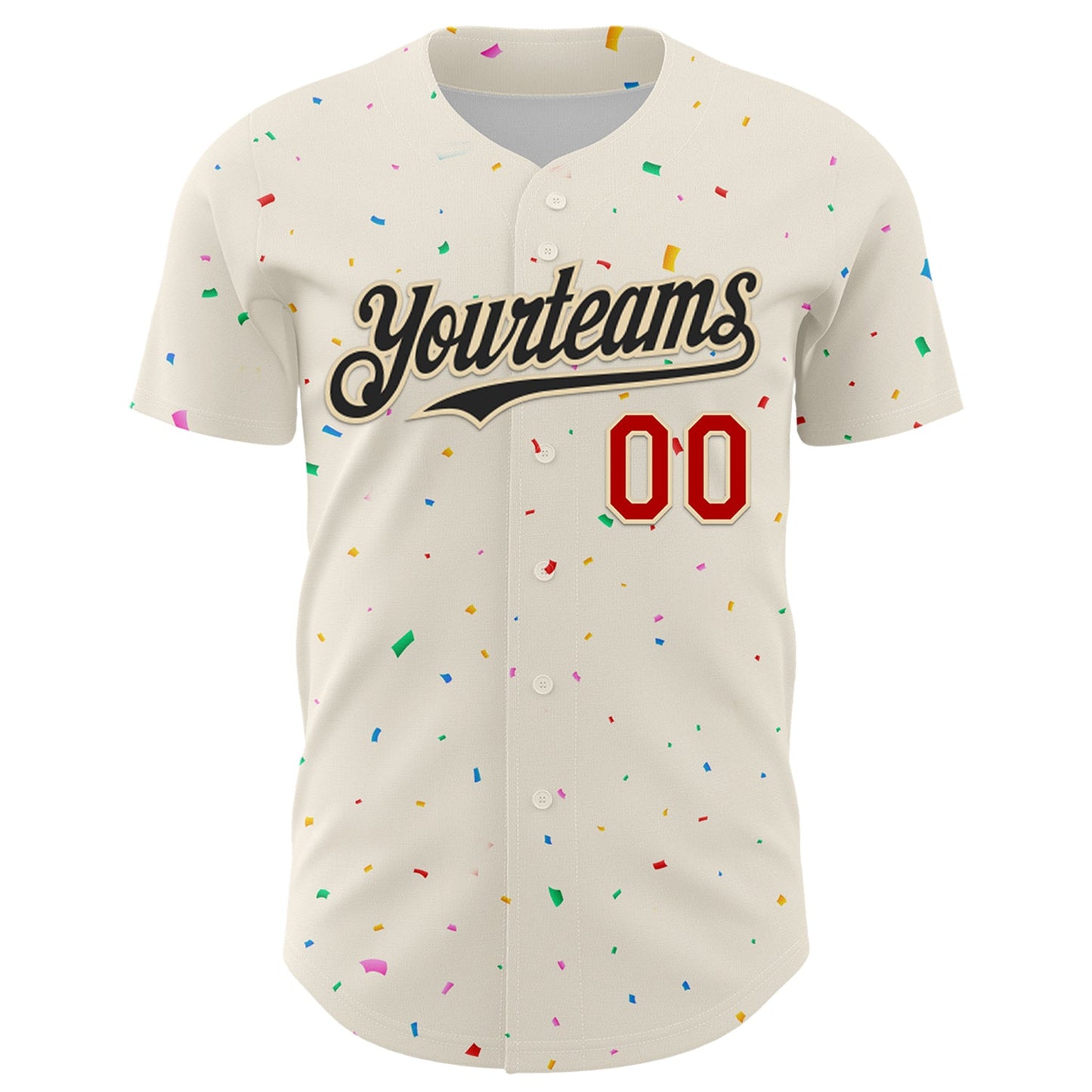 Custom Cream Black-Red 3D Pattern Design Confetti Authentic Baseball Jersey view 2